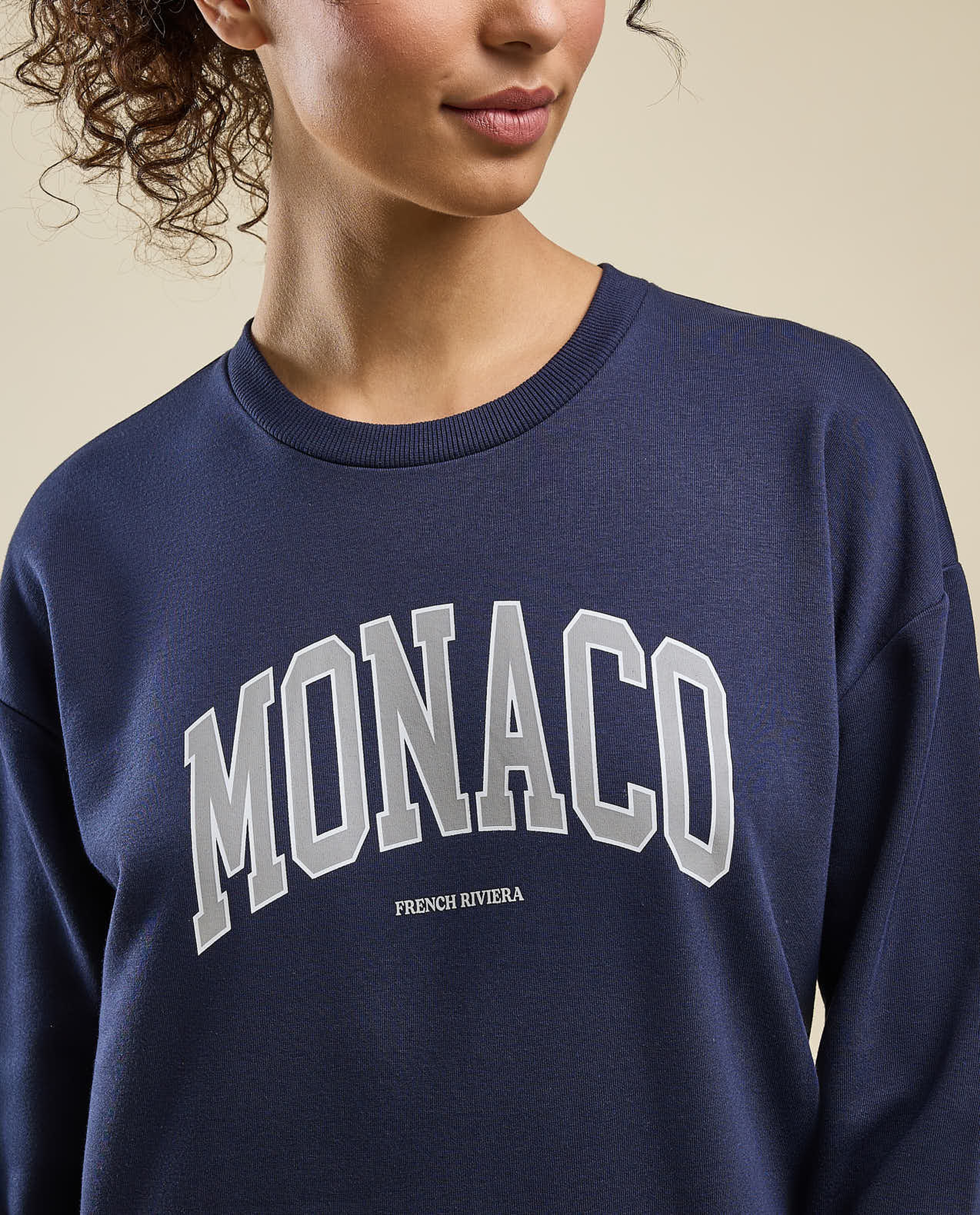 Typography Print Sweatshirt with Crew Neck and Long Sleeves