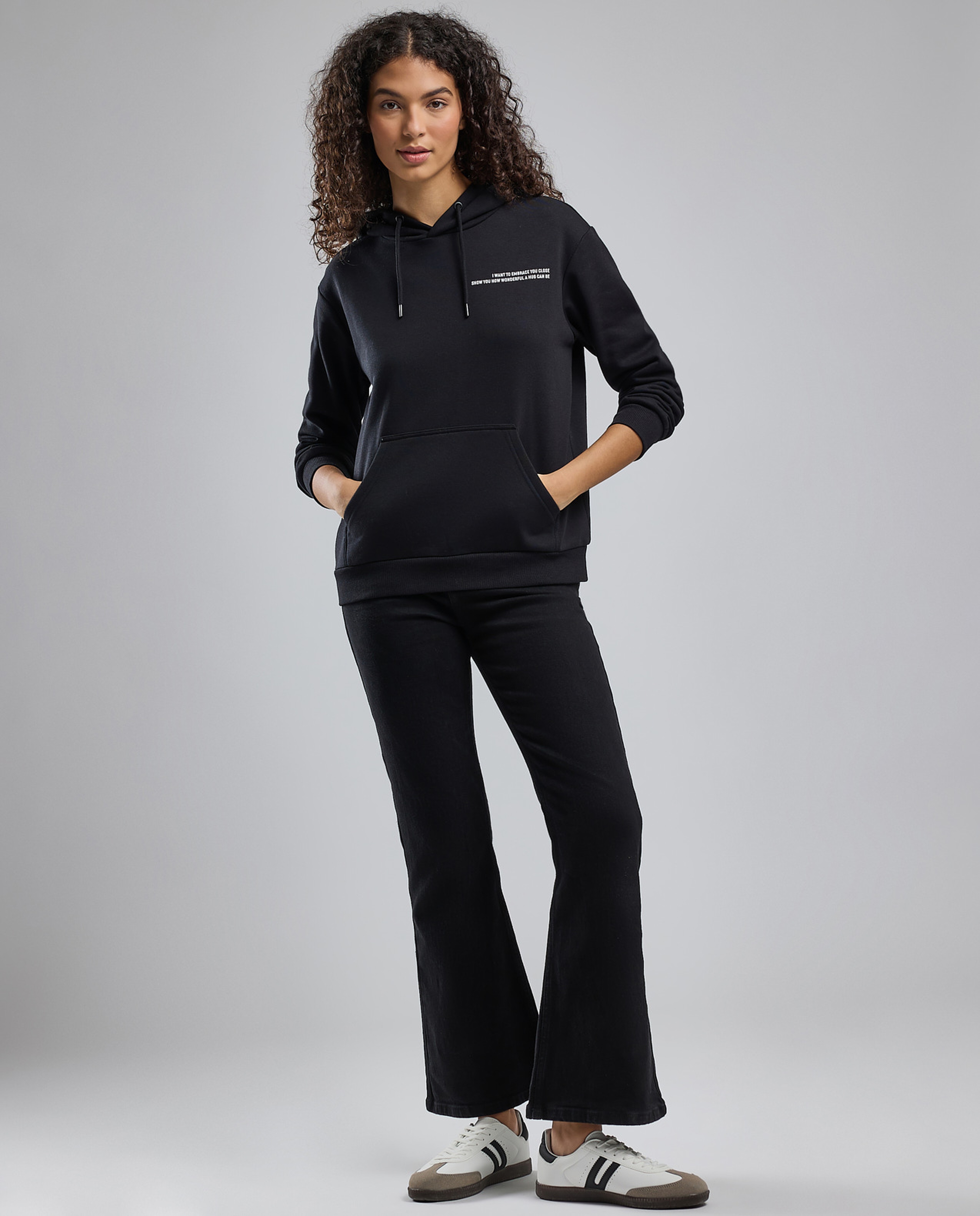 Printed Hoodie with Long Sleeves