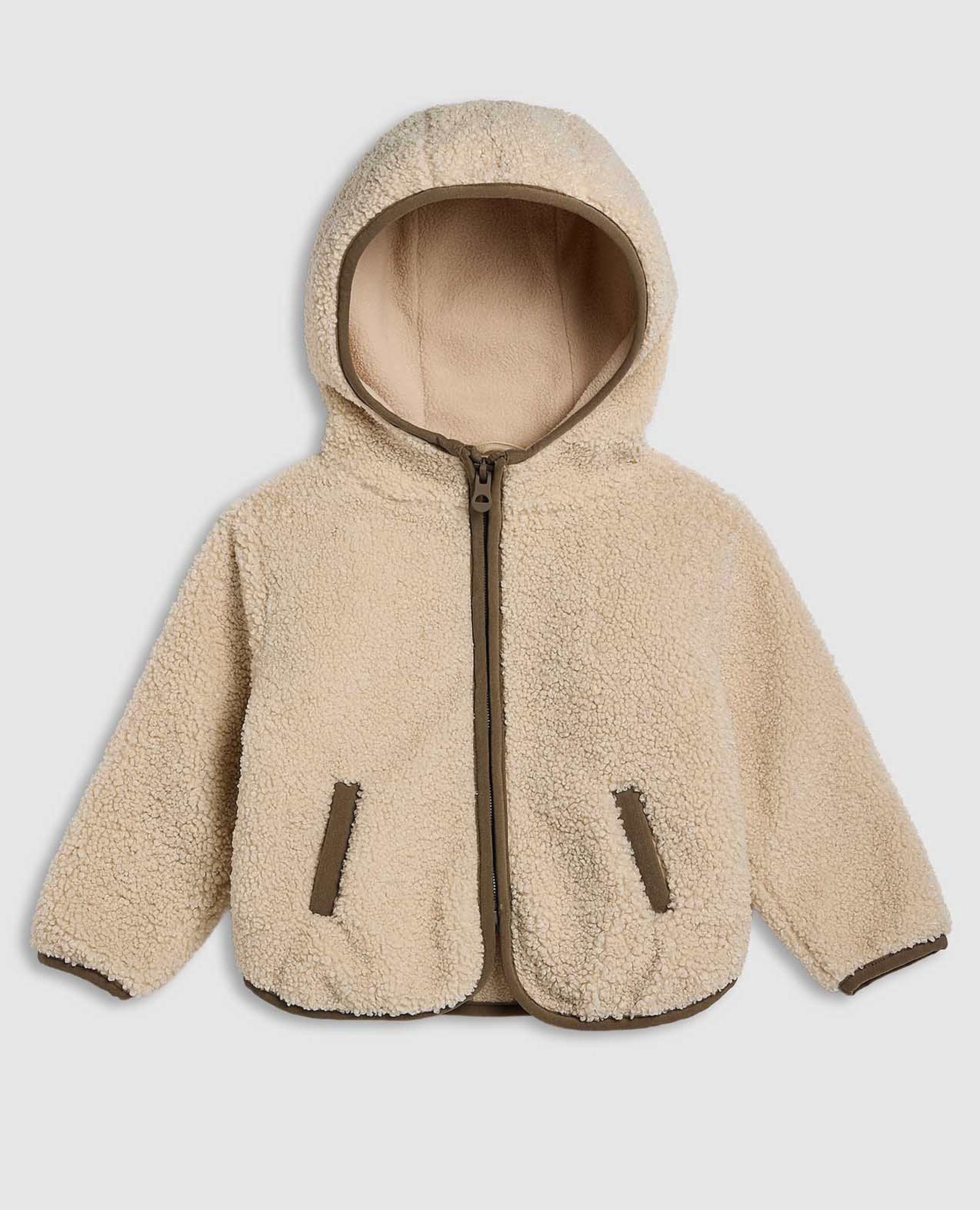 Sherpa Hooded Jacket with Zipper Closure