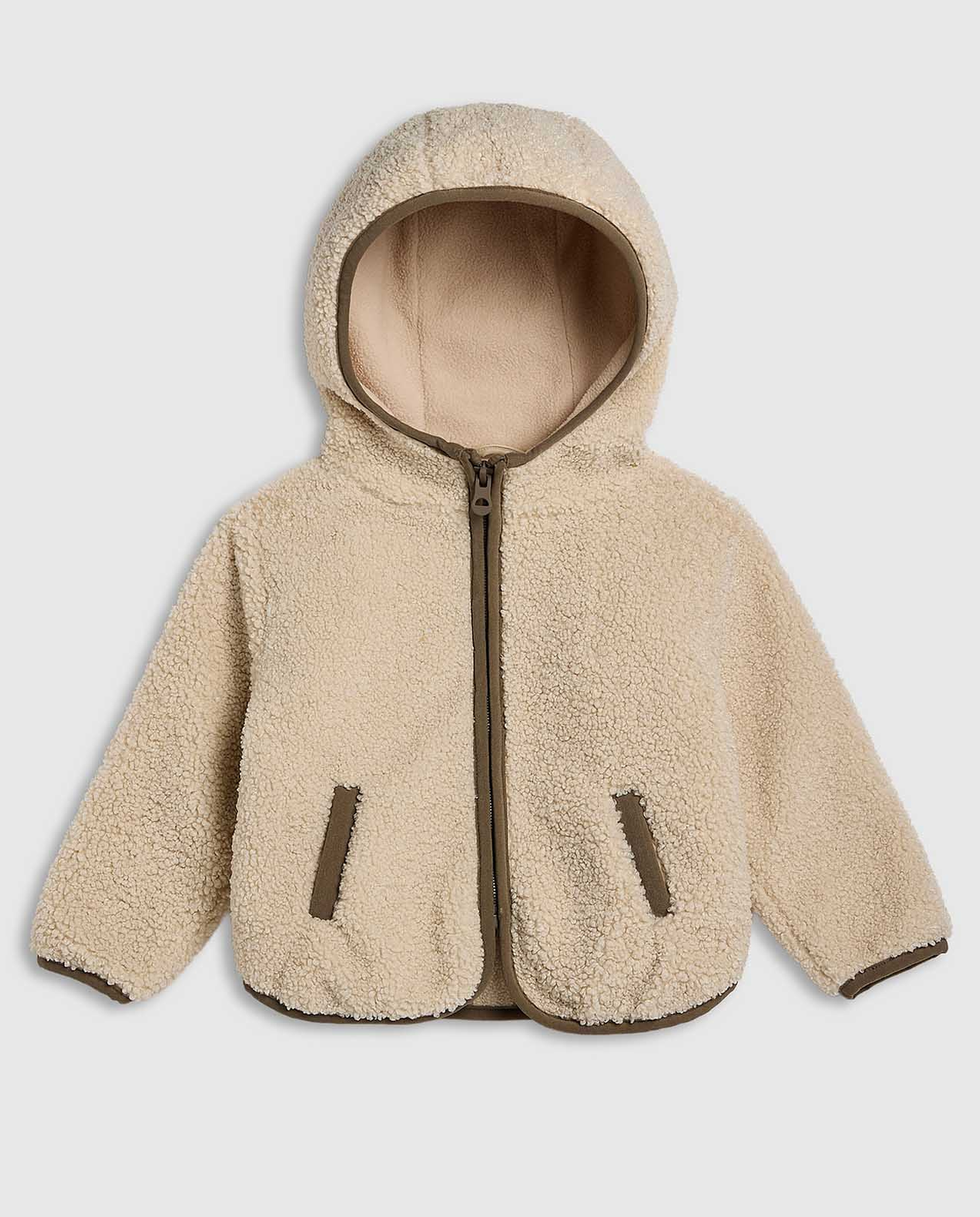 Sherpa Hooded Jacket with Zipper Closure