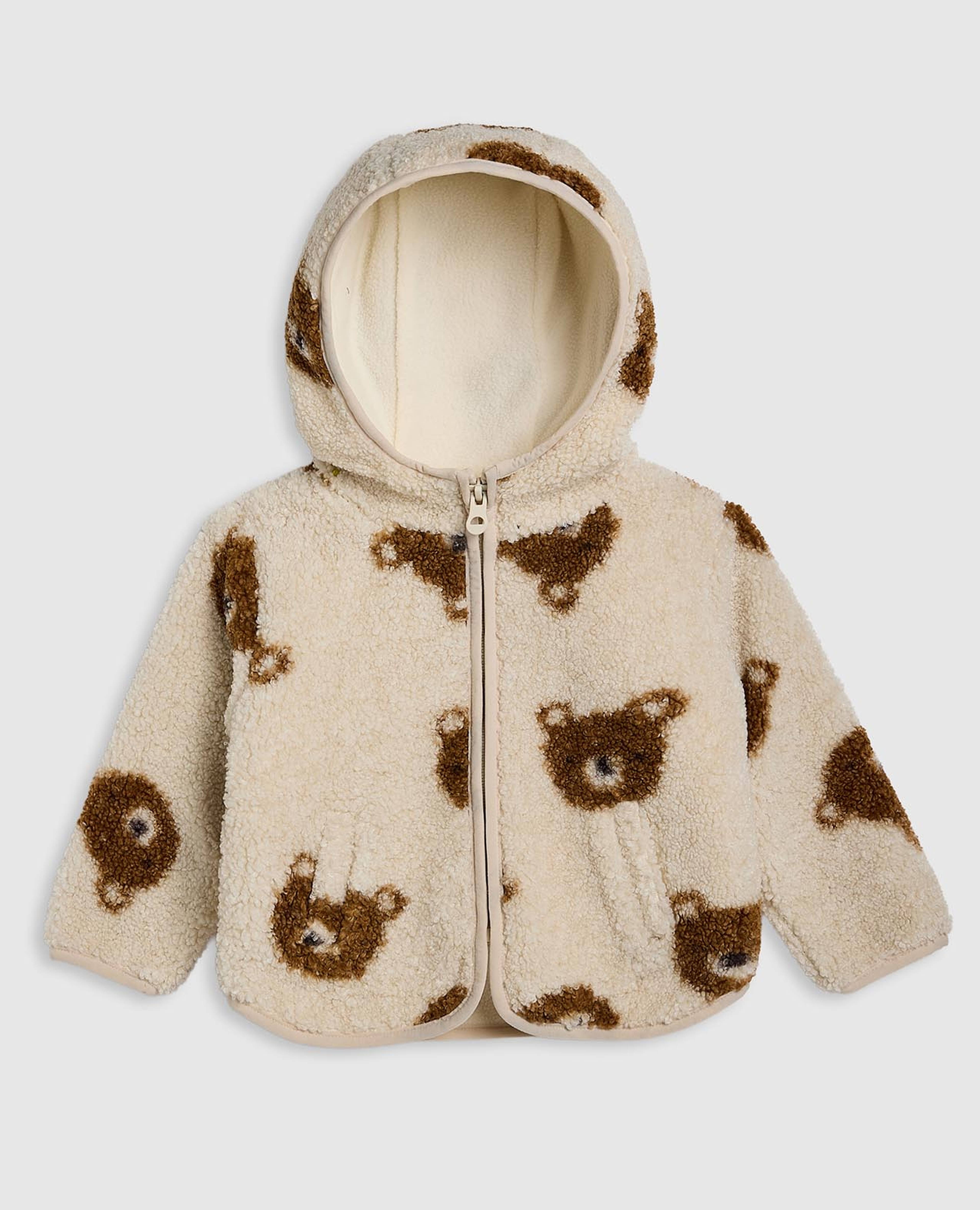 Sherpa Hooded Jacket with Zipper Closure