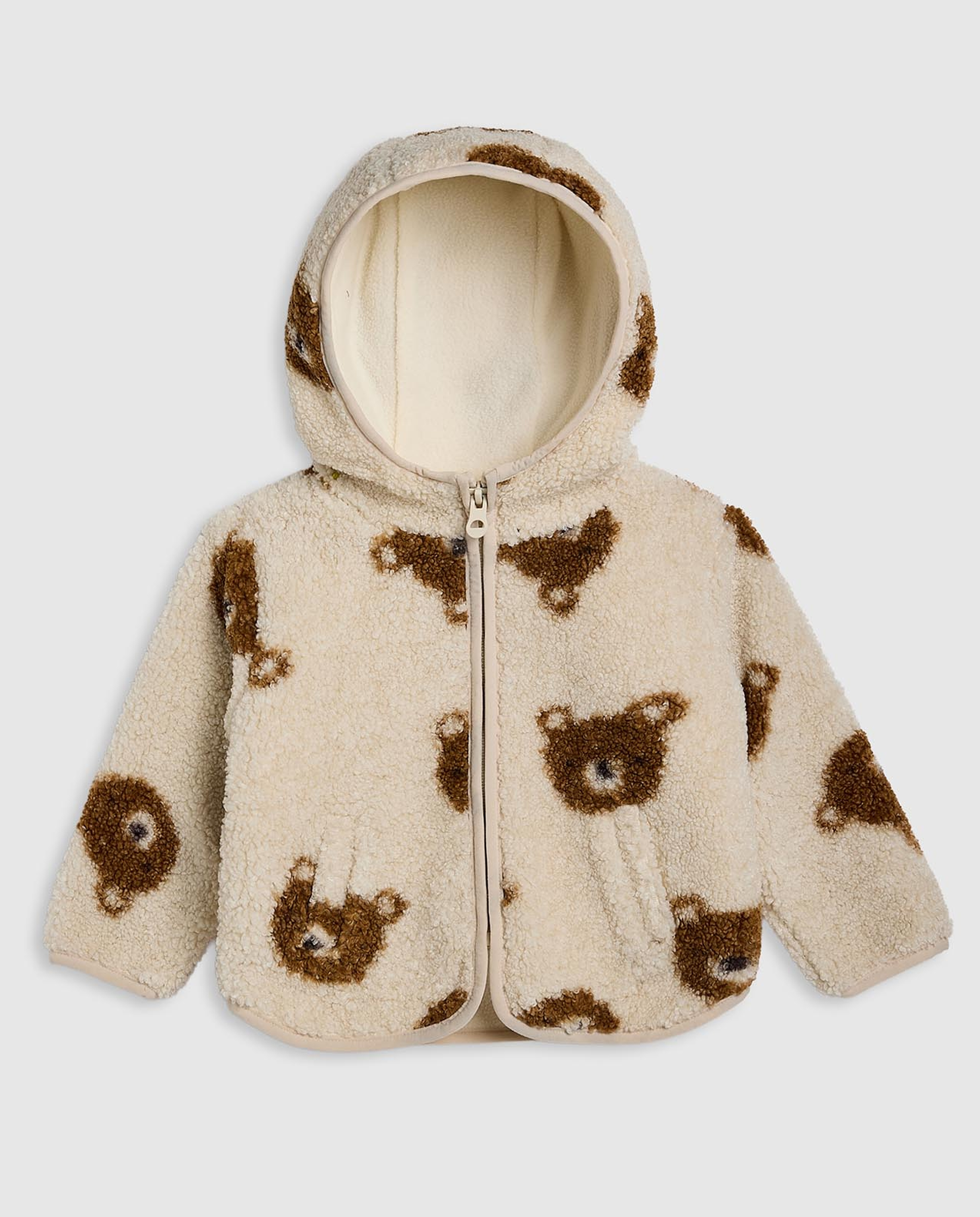 Sherpa Hooded Jacket with Zipper Closure