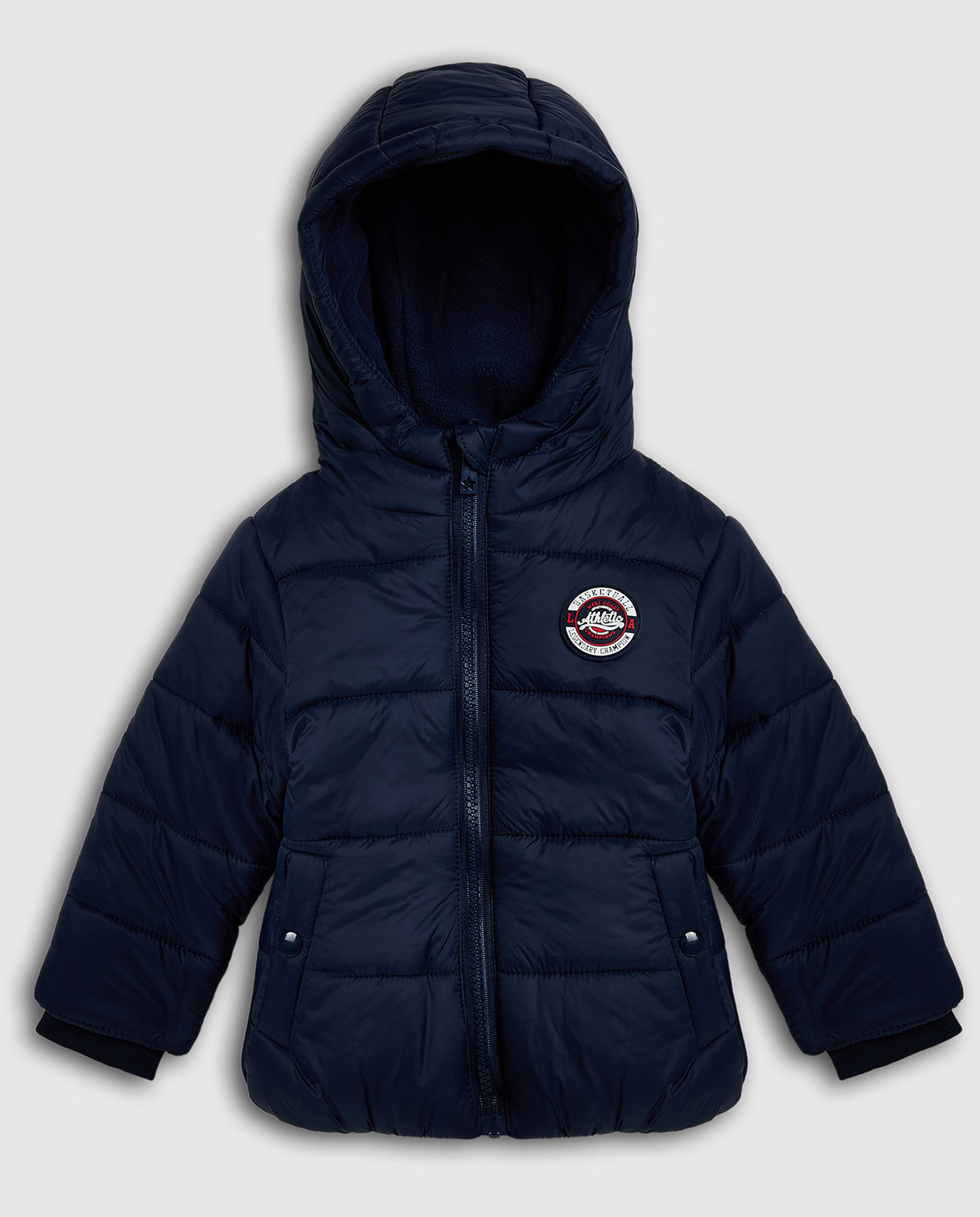 Quilted Hooded Puffer Jacket with Zipper Closure