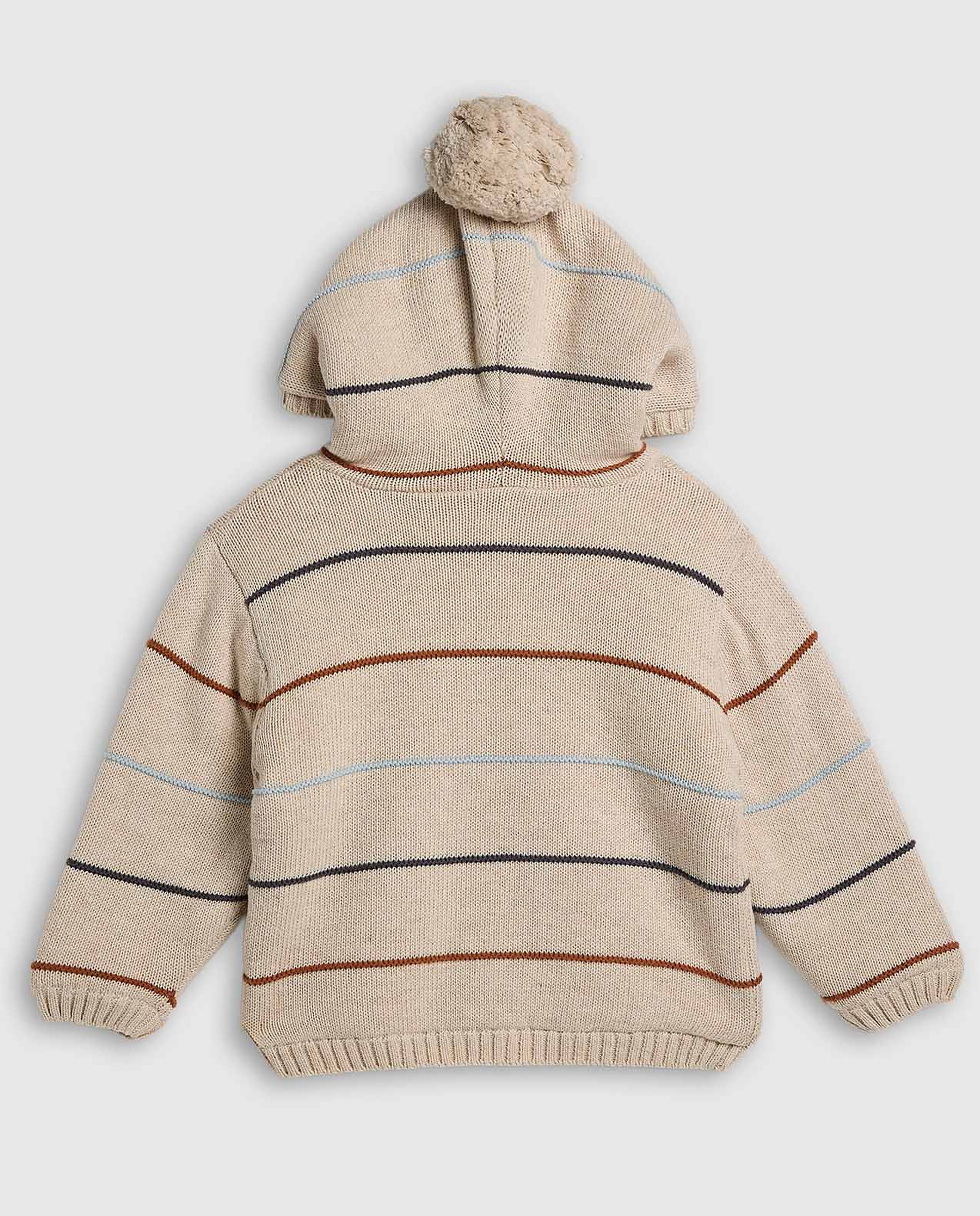 Striped Hooded Cardigan with Button Closure