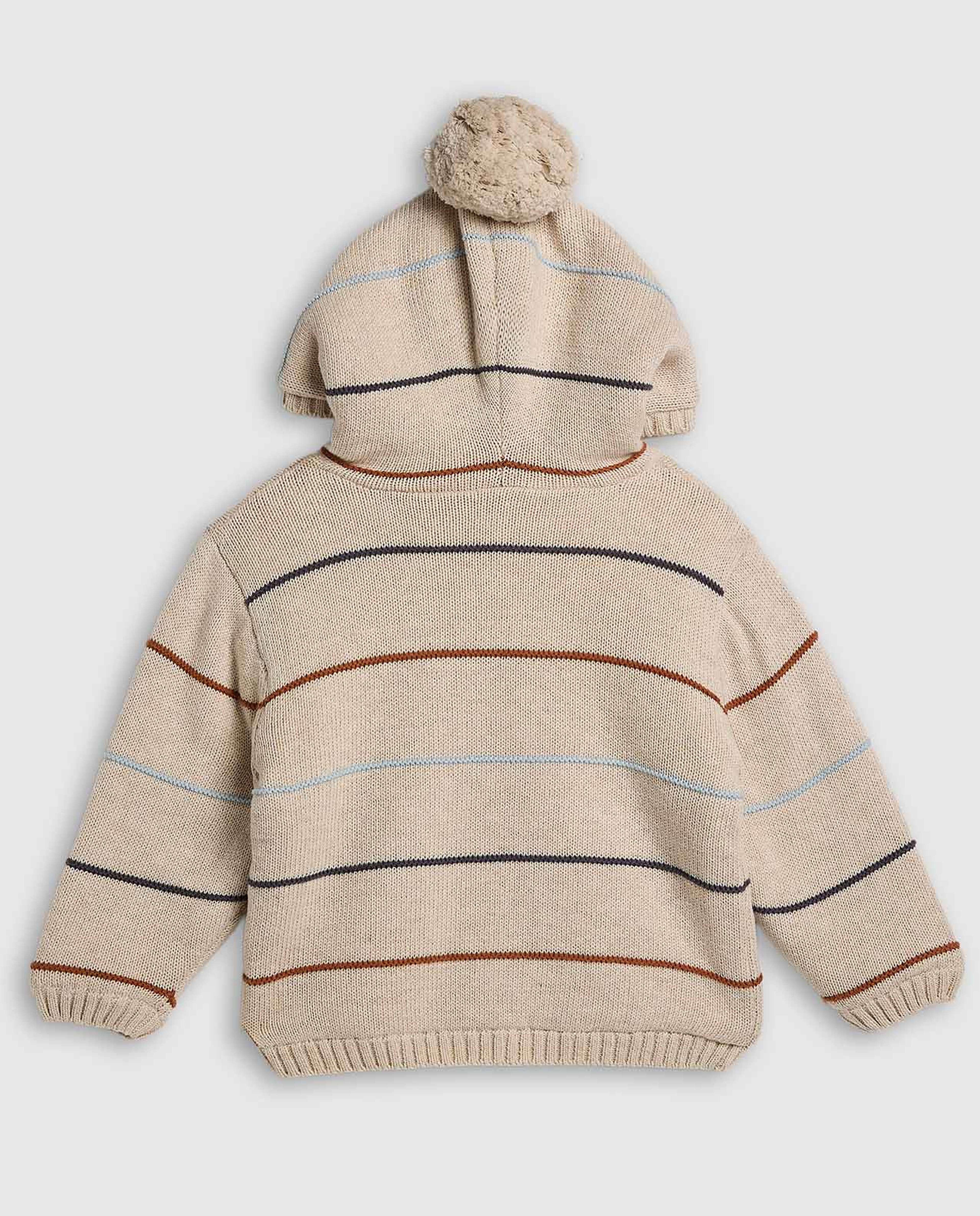 Striped Hooded Cardigan with Button Closure