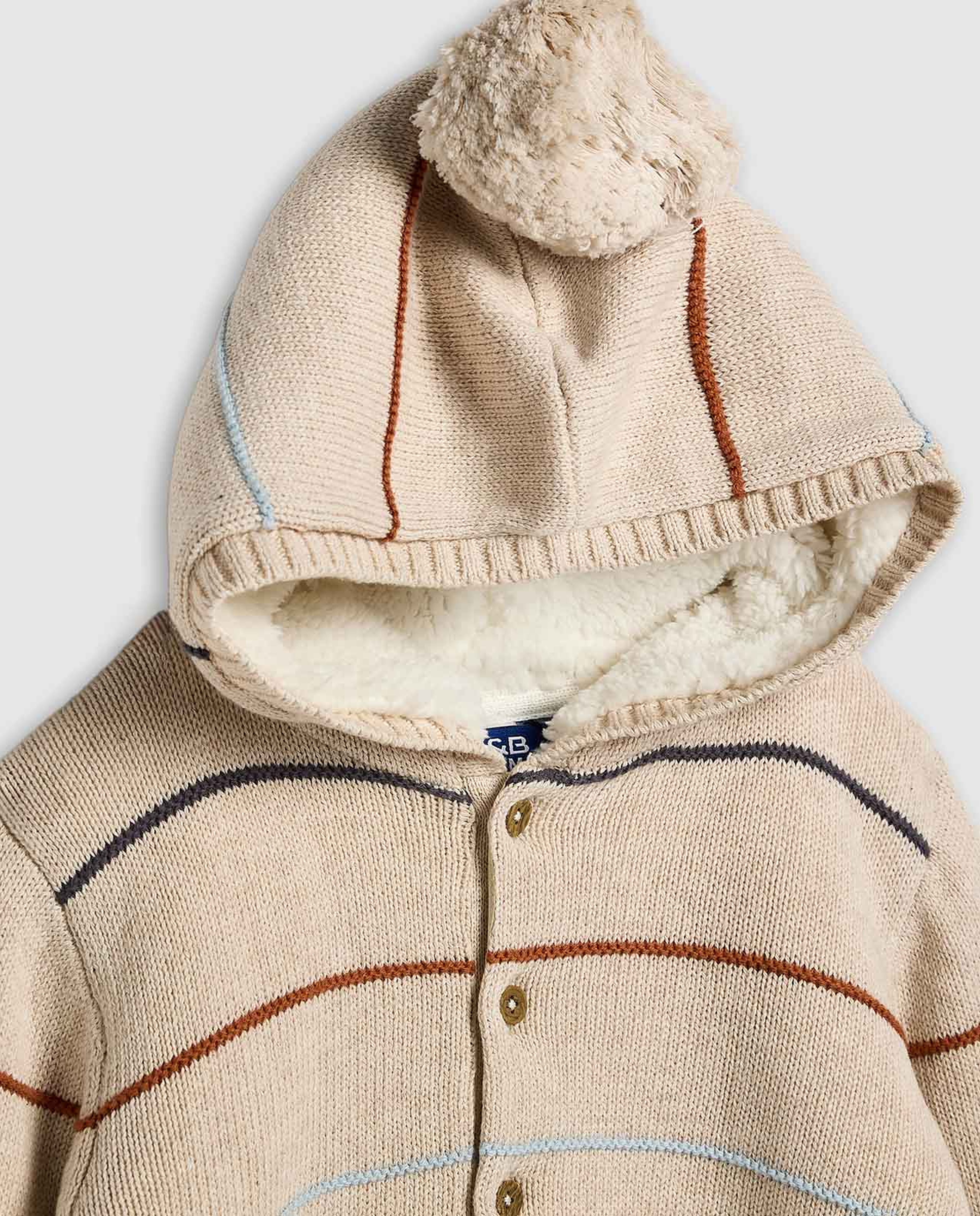 Striped Hooded Cardigan with Button Closure