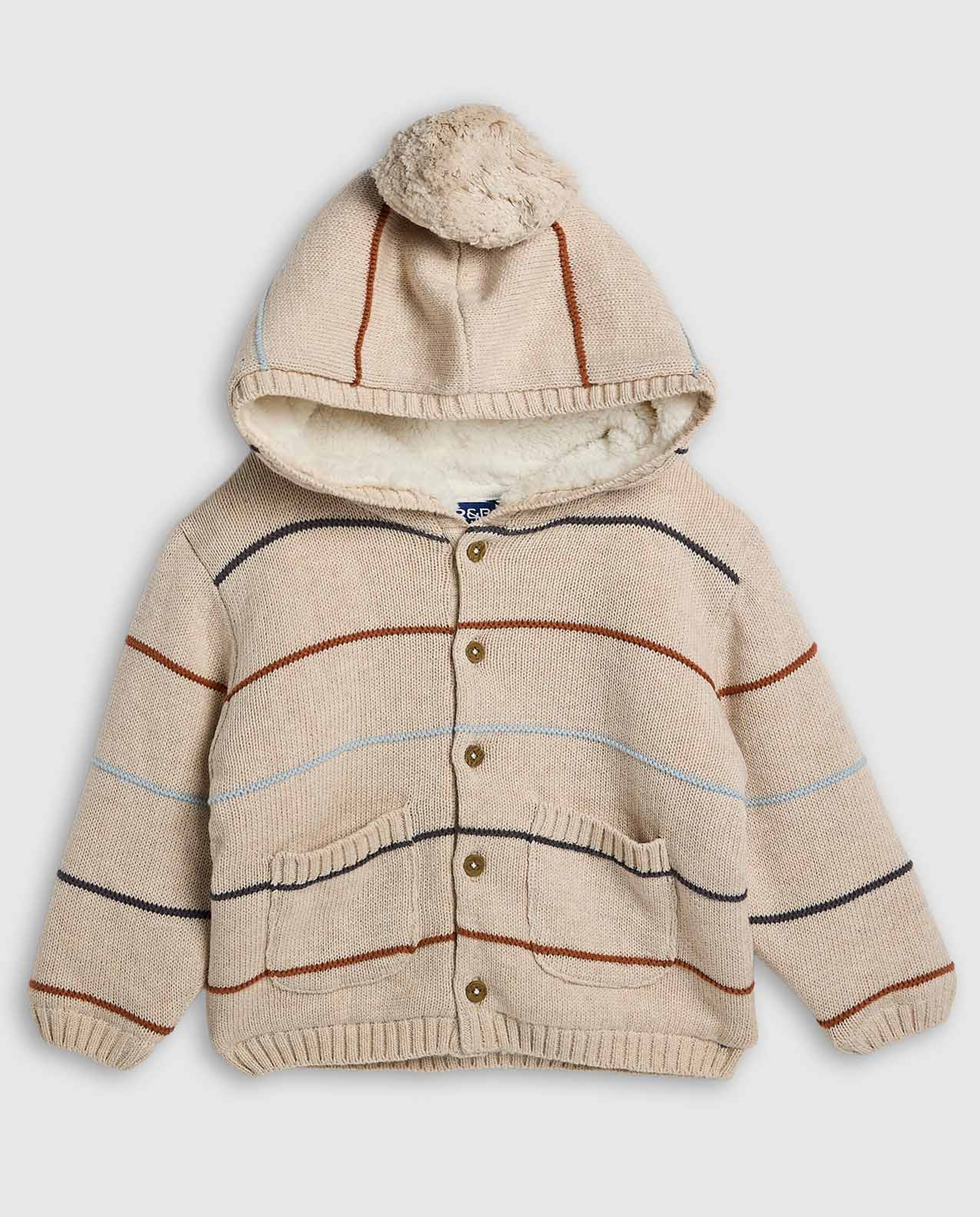 Striped Hooded Cardigan with Button Closure