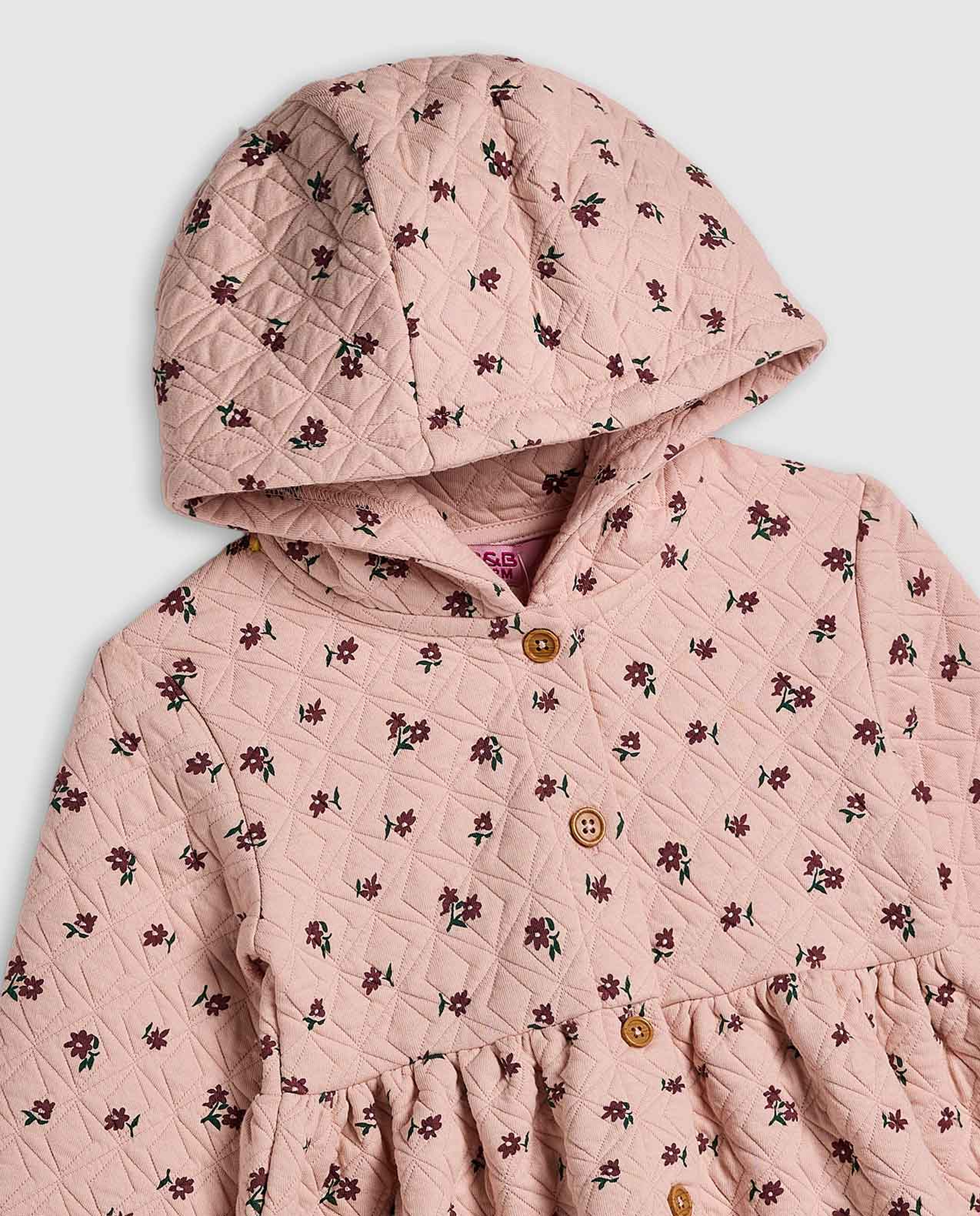 Floral Print Hooded Dress with Long Sleeves