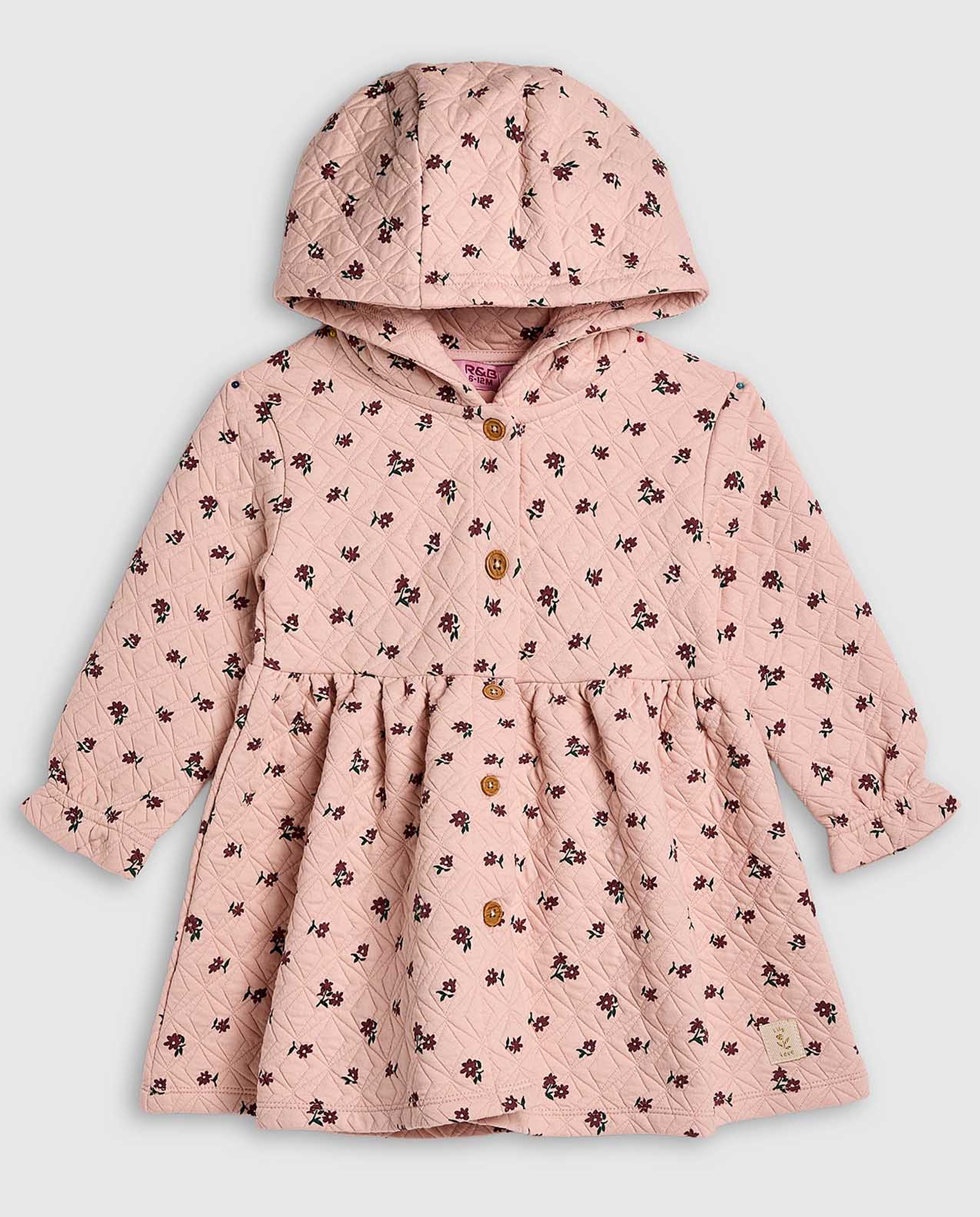 Floral Print Hooded Dress with Long Sleeves