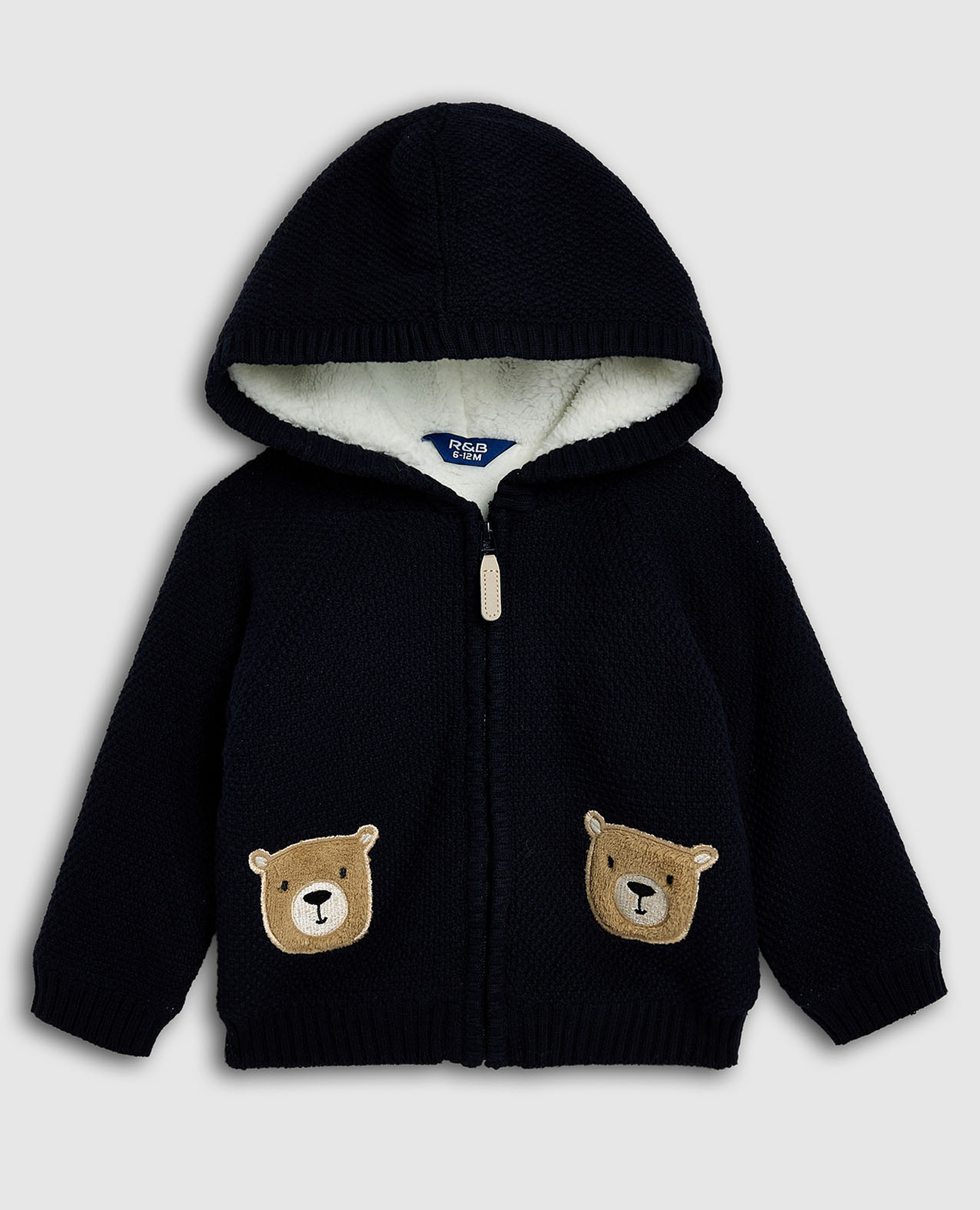 Appliqued Hooded Sweater with Zippered Closure