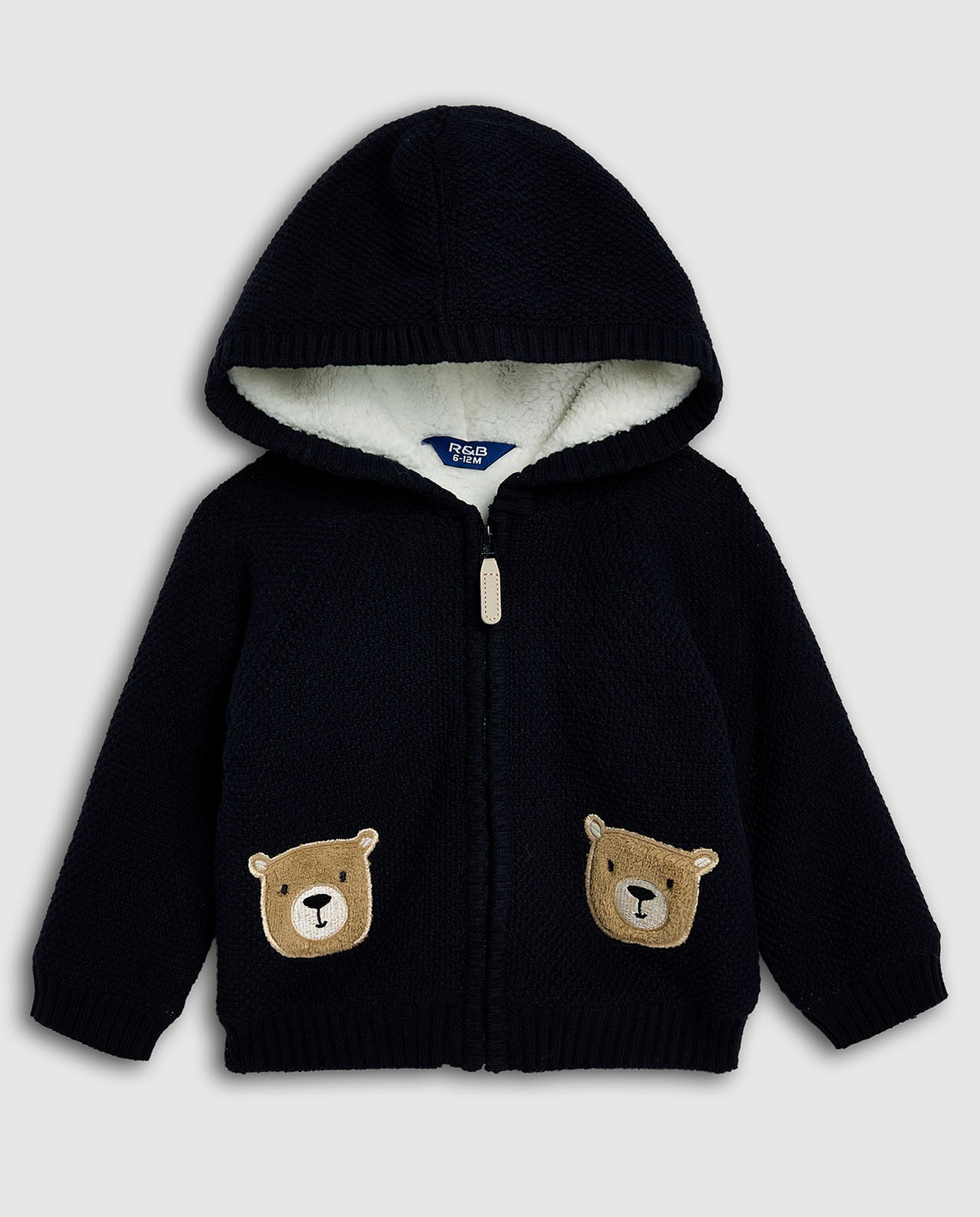 Appliqued Hooded Sweater with Zippered Closure