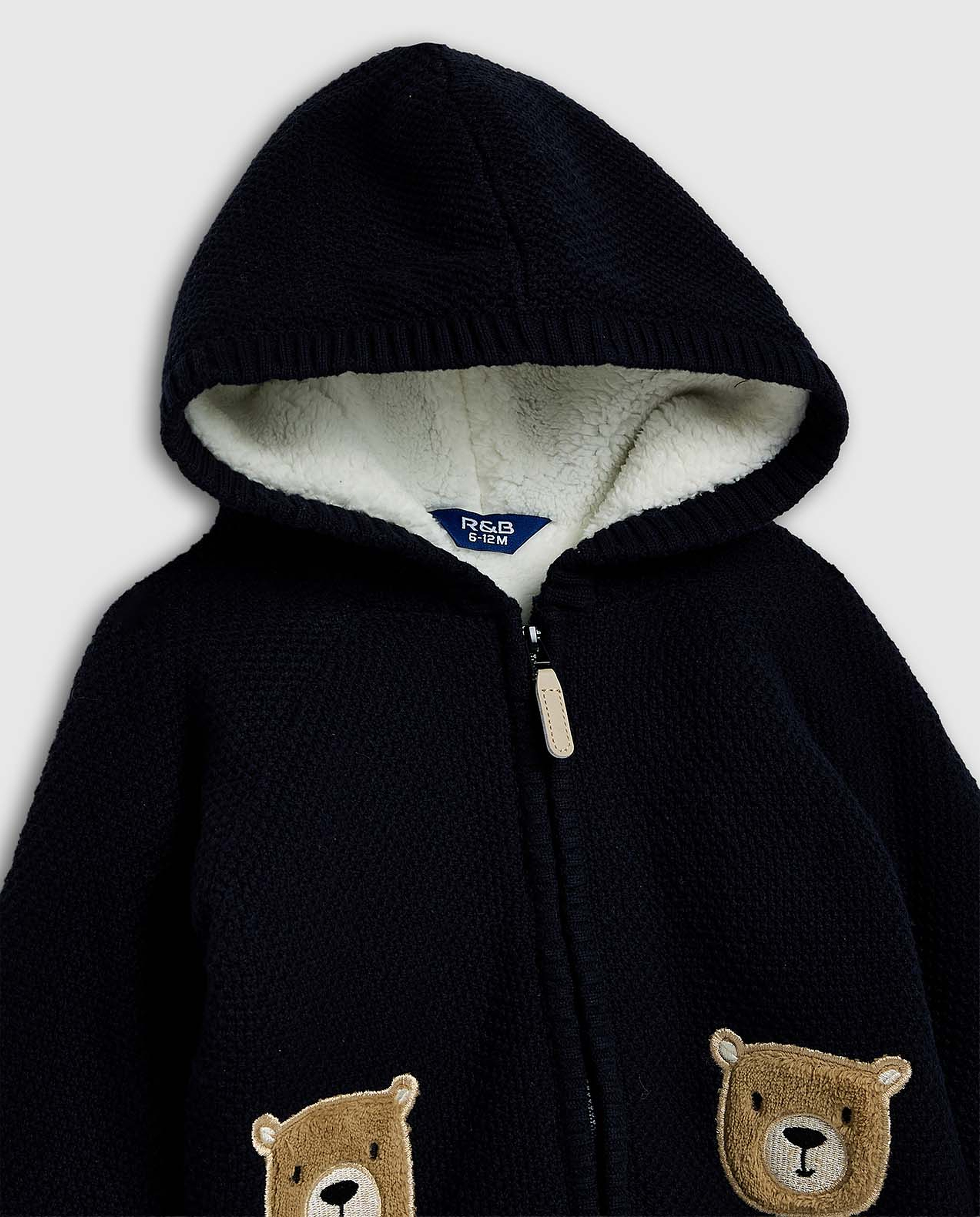 Appliqued Hooded Sweater with Zippered Closure