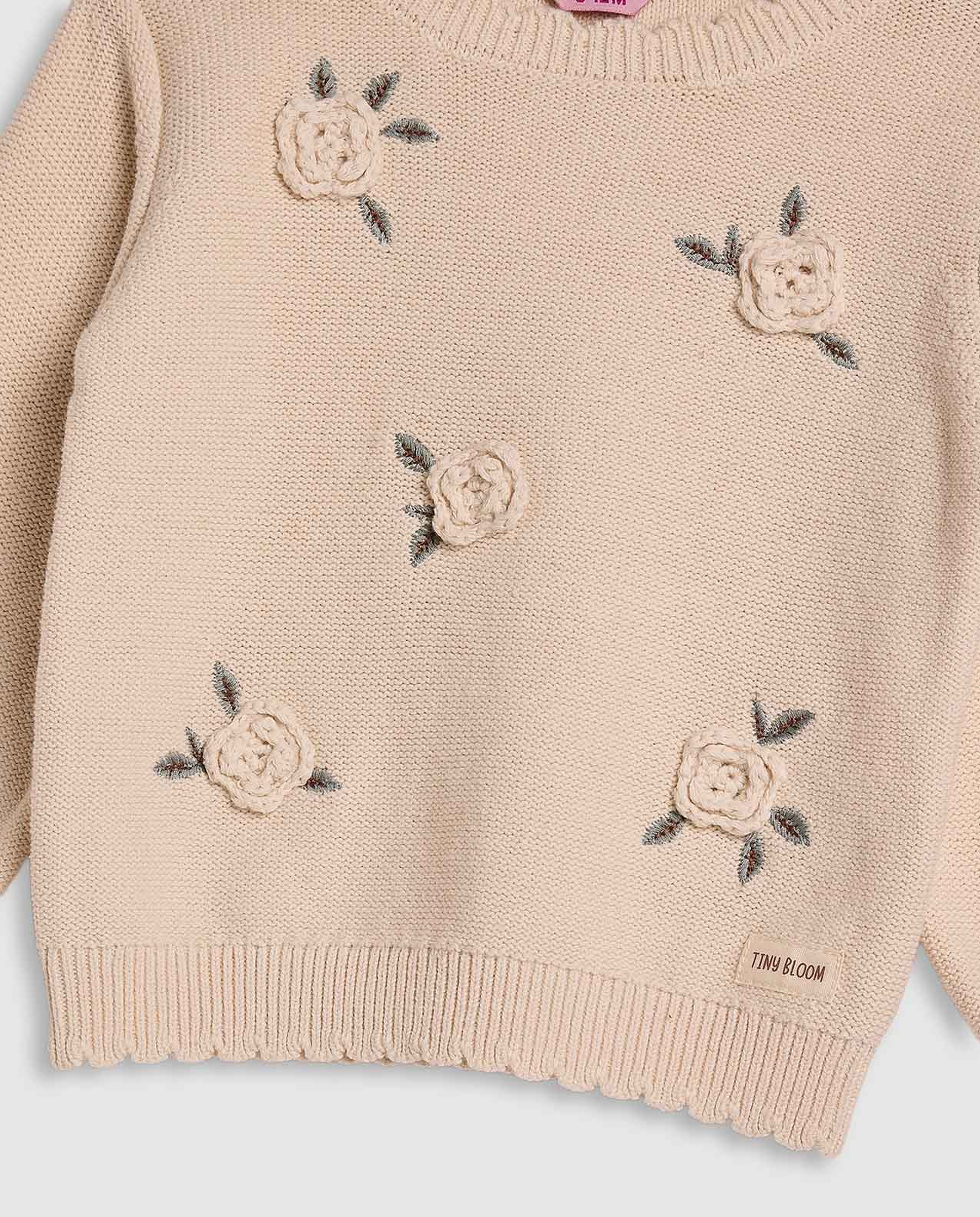 Embroidered Sweater with Crew Neck and Long Sleeves