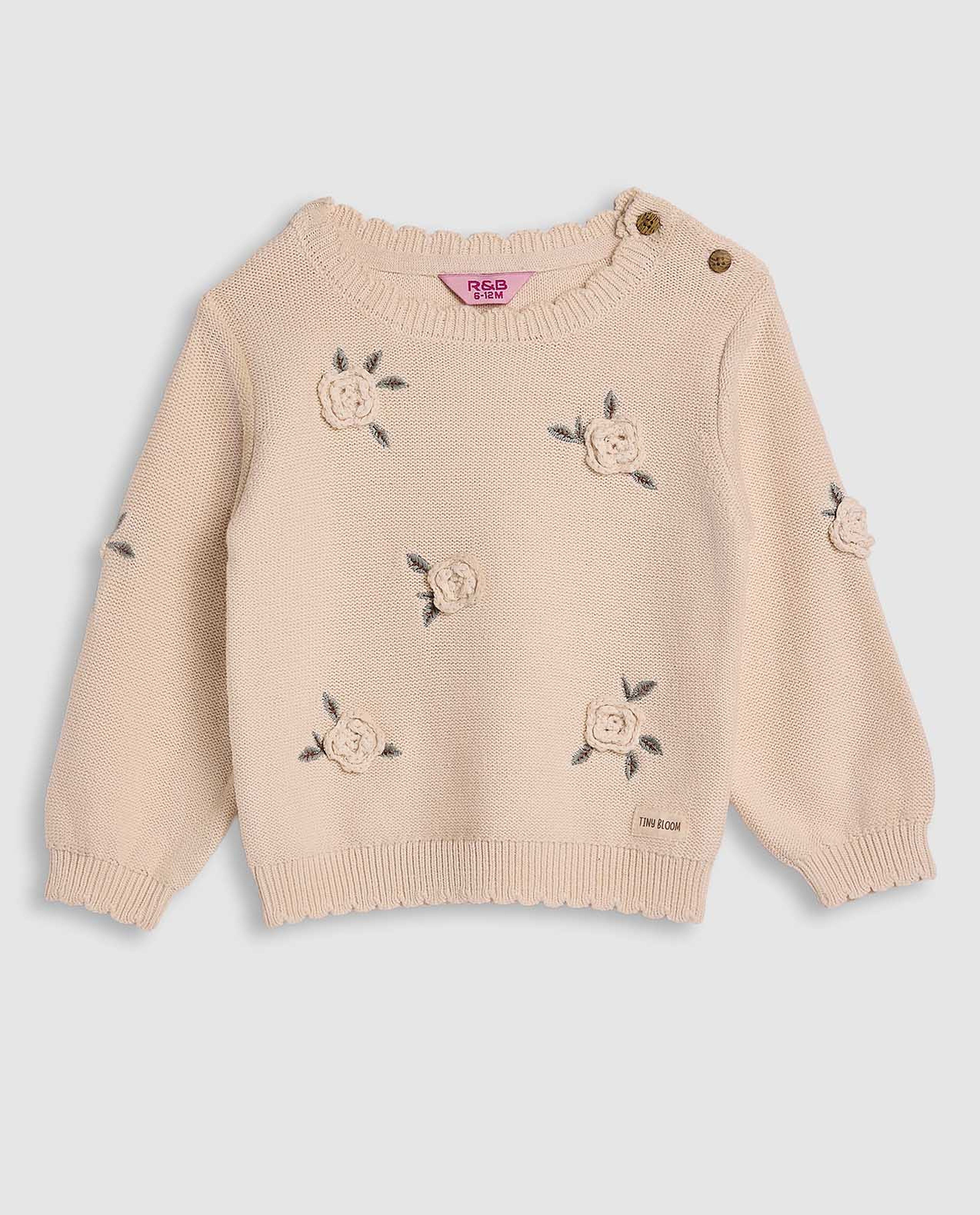Embroidered Sweater with Crew Neck and Long Sleeves