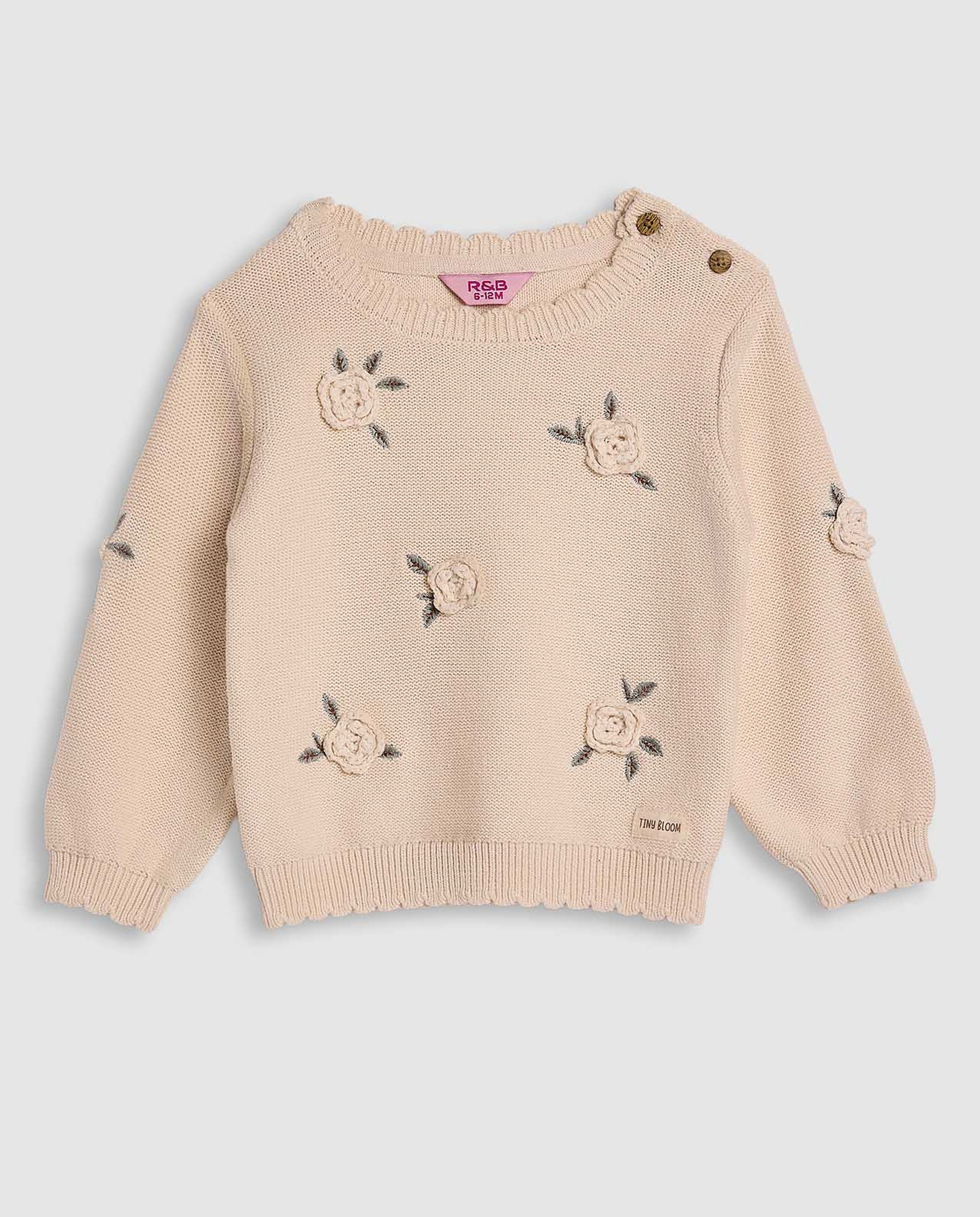 Embroidered Sweater with Crew Neck and Long Sleeves