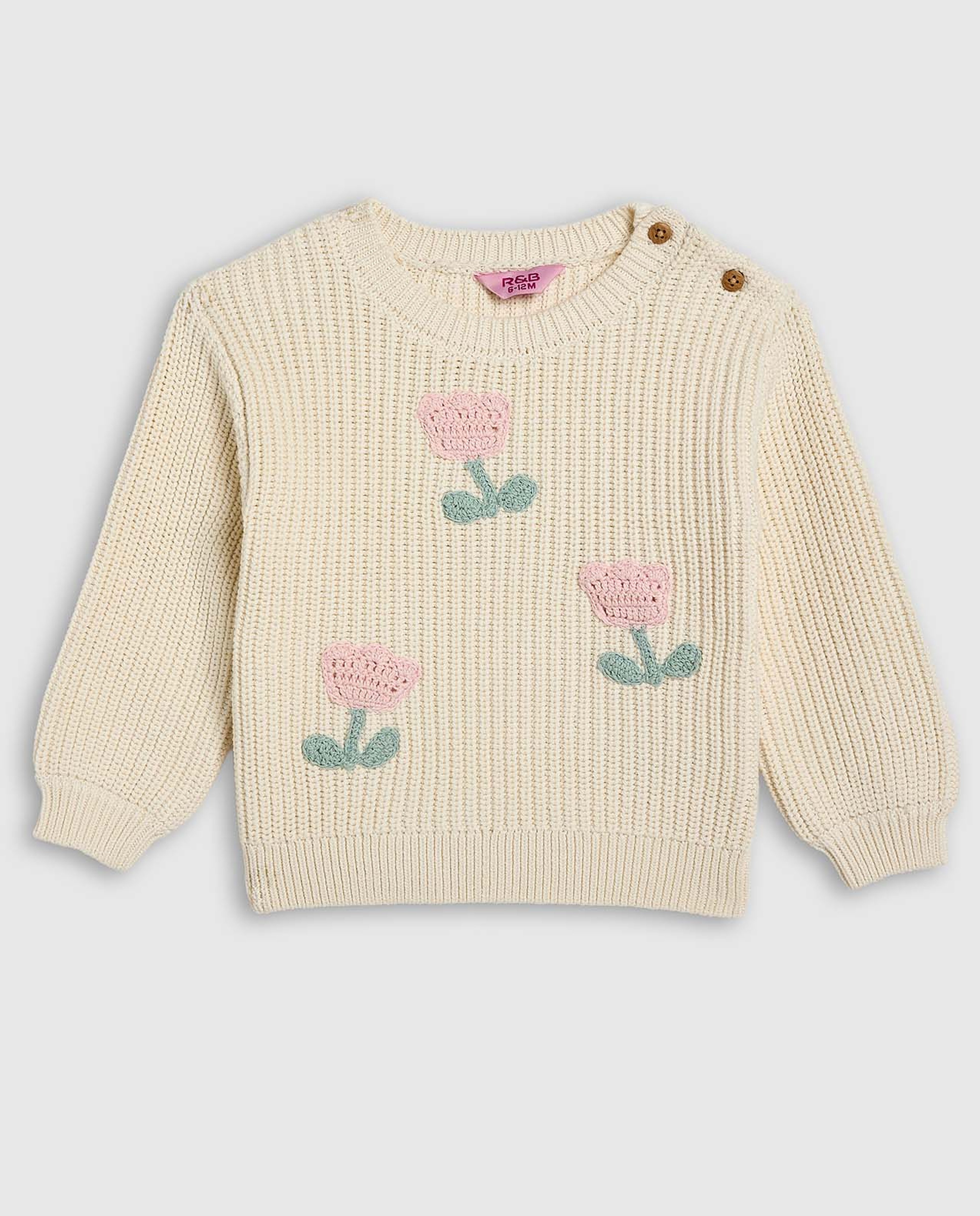 Embroidered Sweater with Crew Neck and Long Sleeves