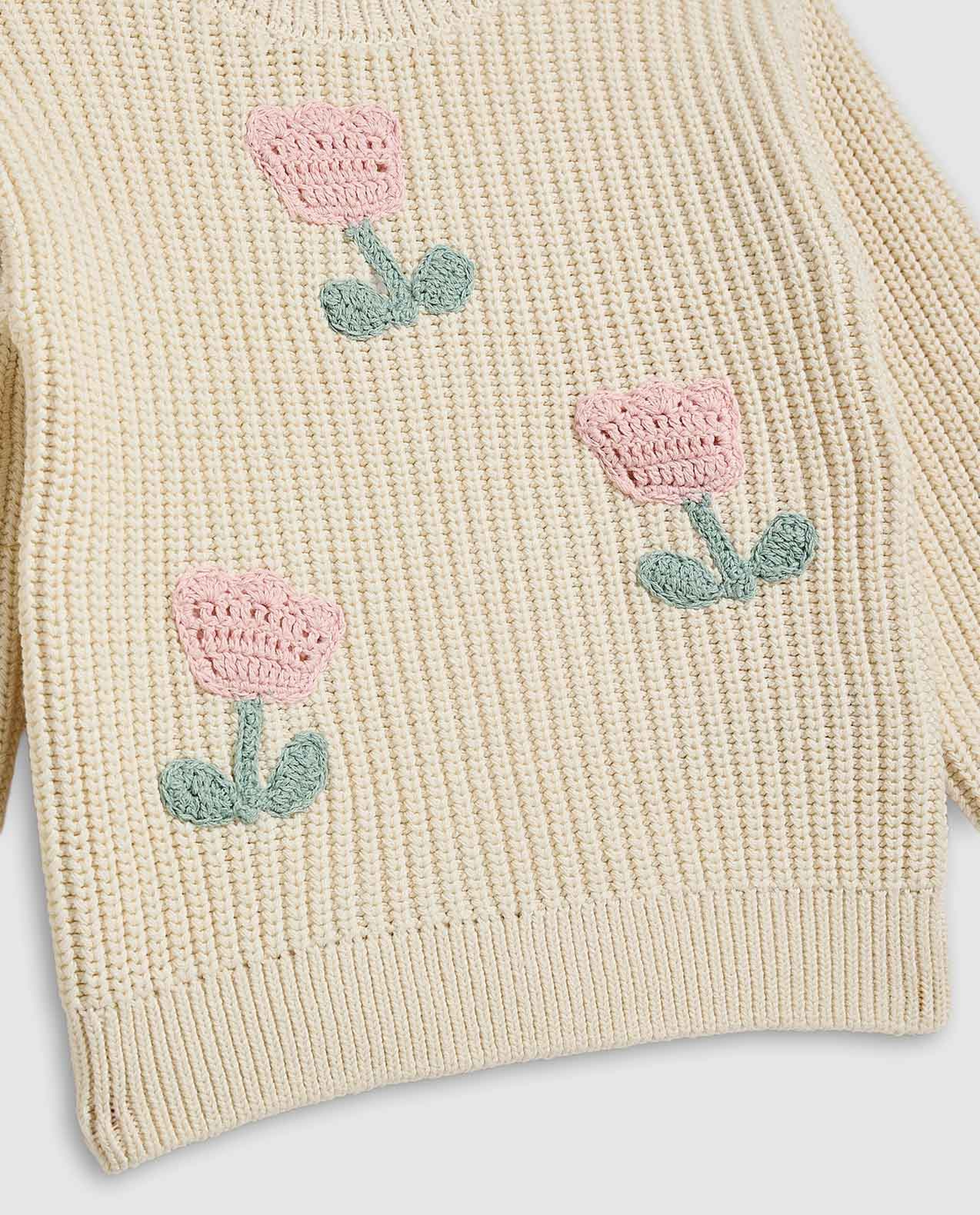 Embroidered Sweater with Crew Neck and Long Sleeves