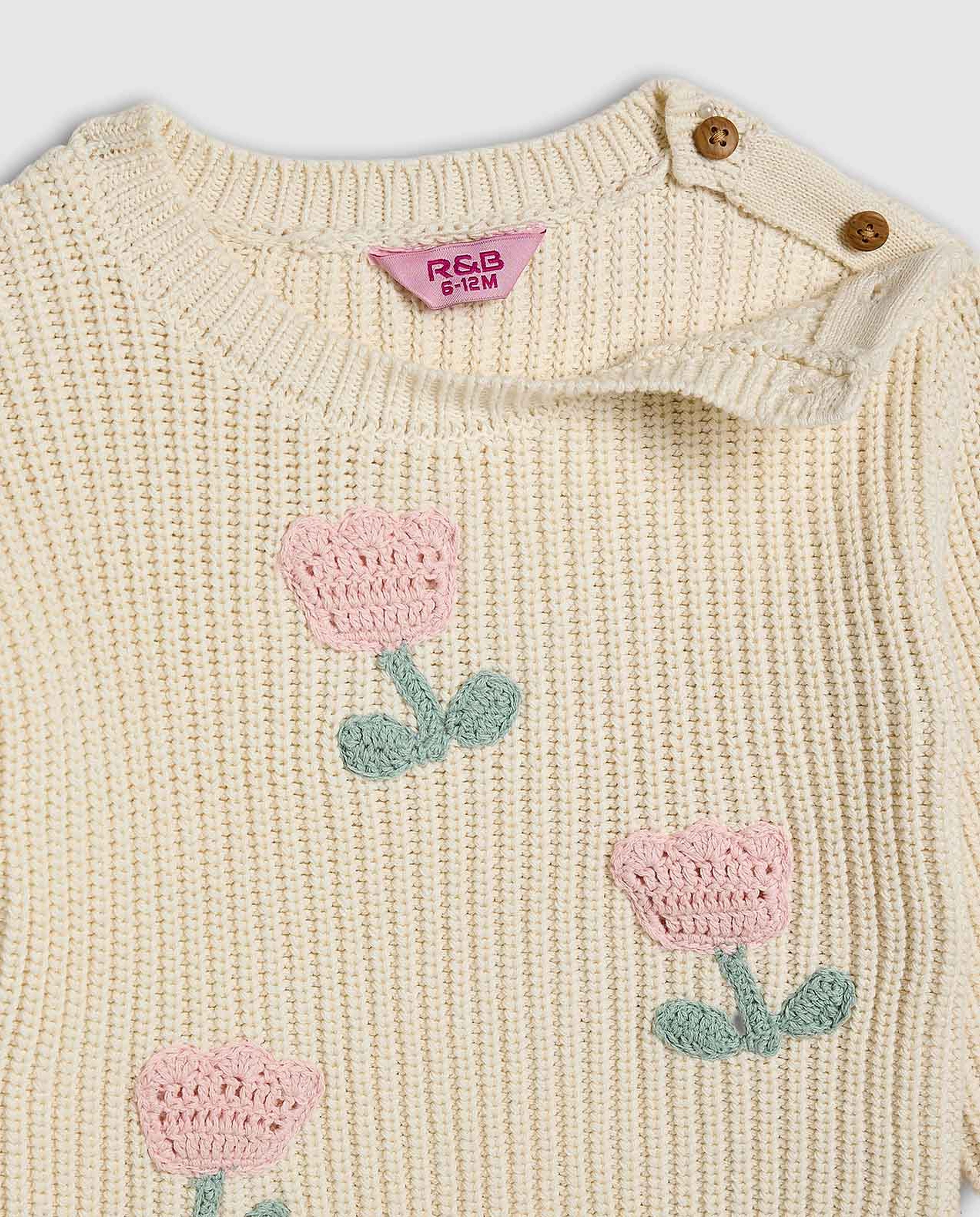 Embroidered Sweater with Crew Neck and Long Sleeves
