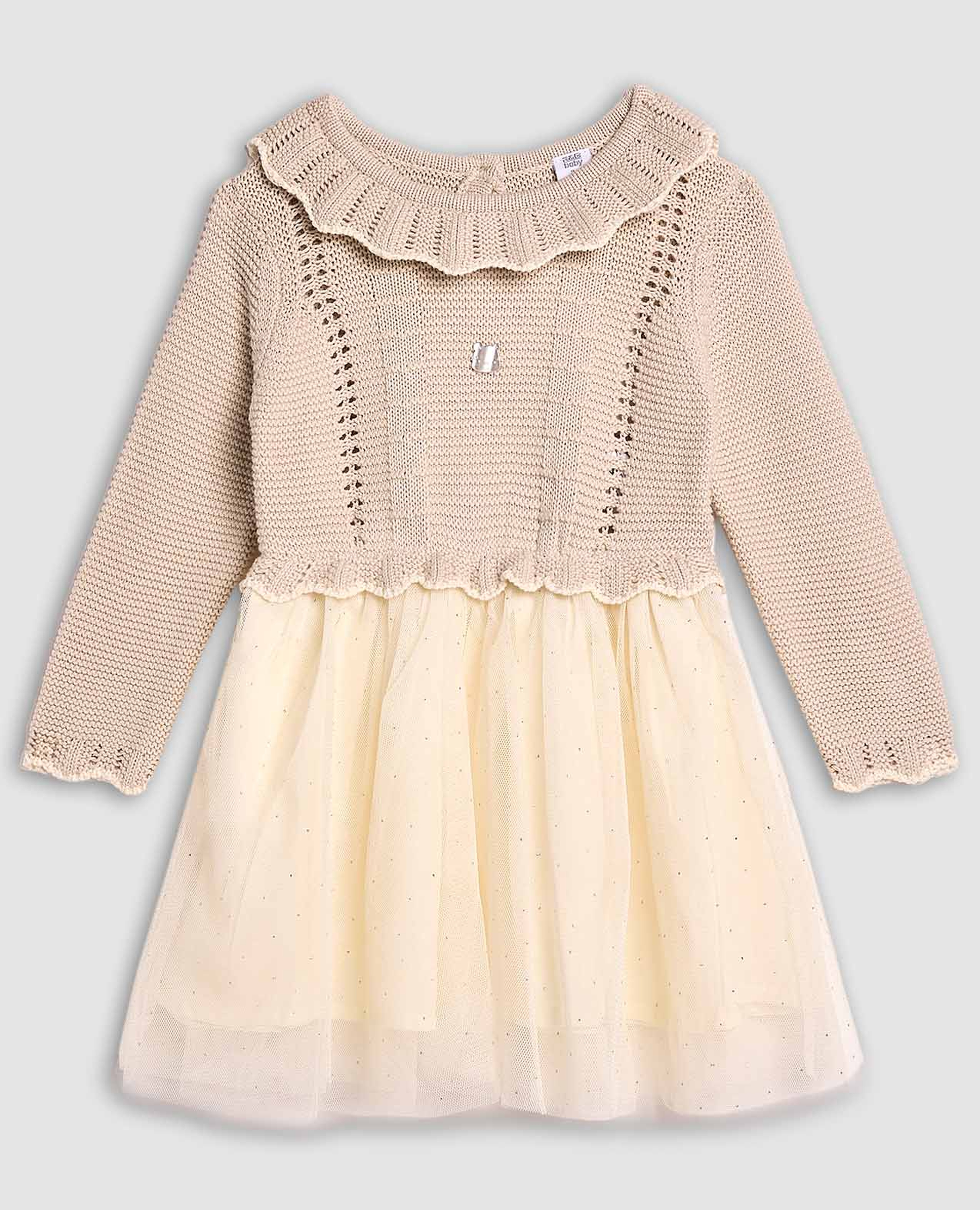 Knitted Fit and Flare Dress with Long Sleeves