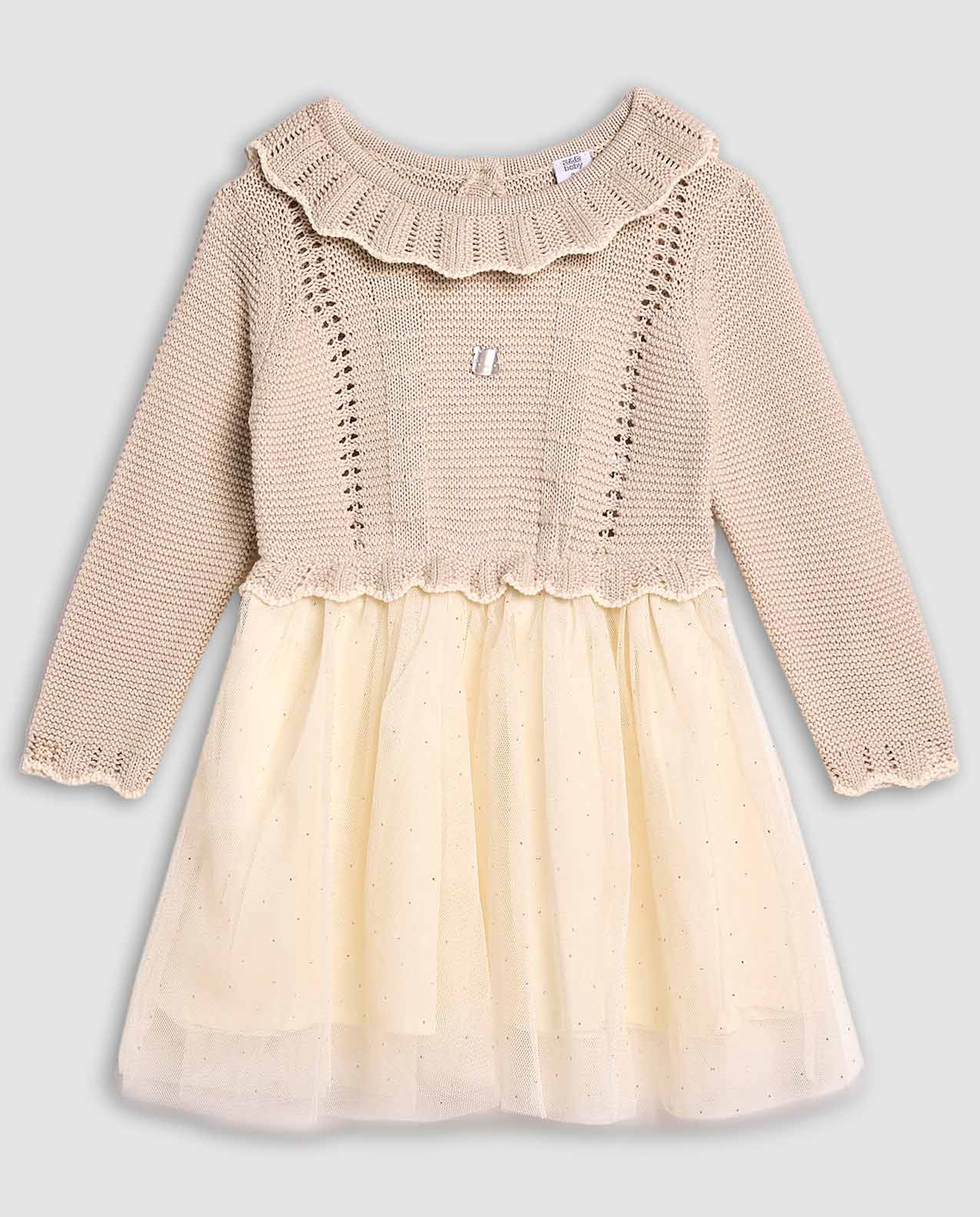 Knitted Fit and Flare Dress with Long Sleeves