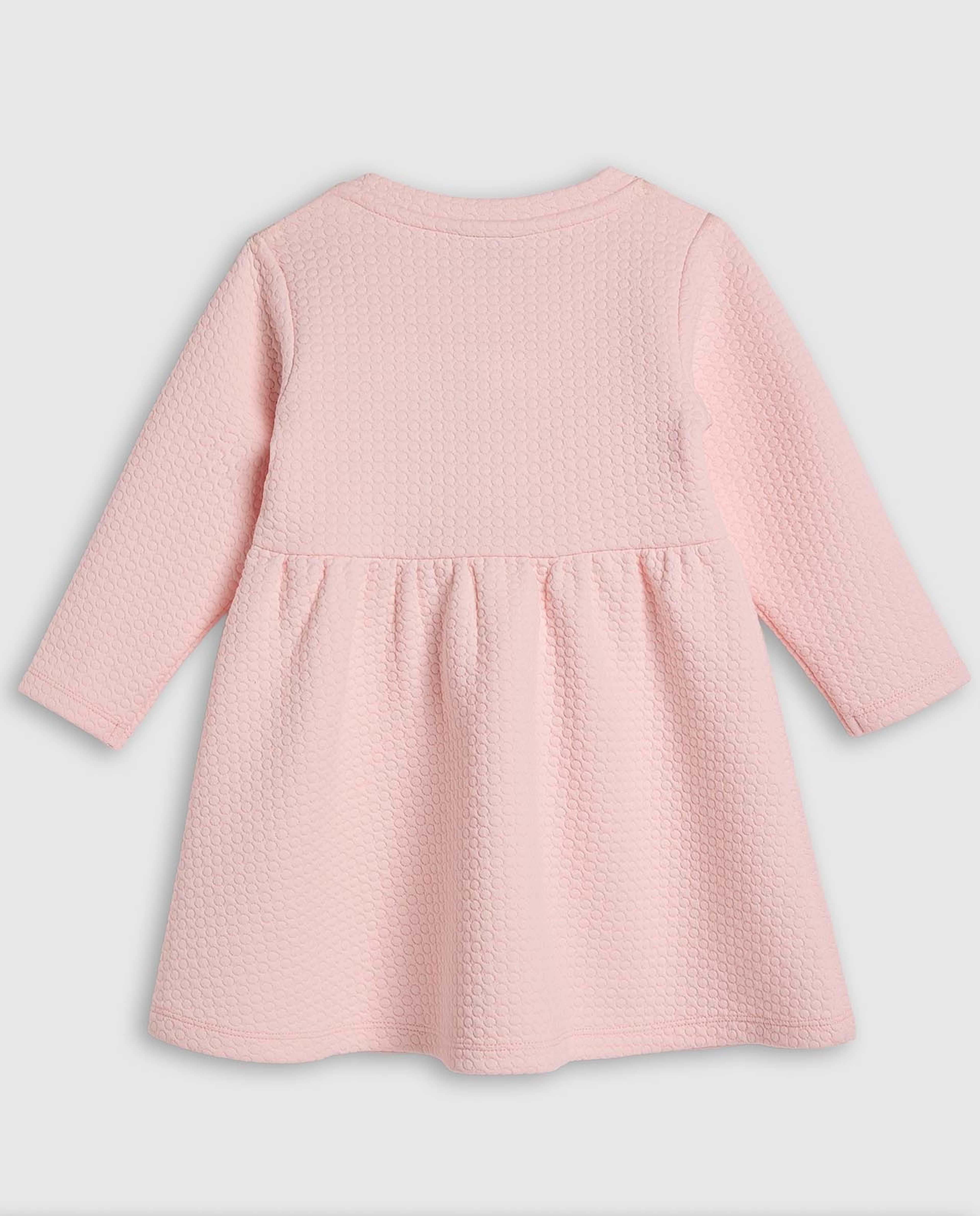 Textured Fit and Flare Dress with Crew Neck and Long Sleeves