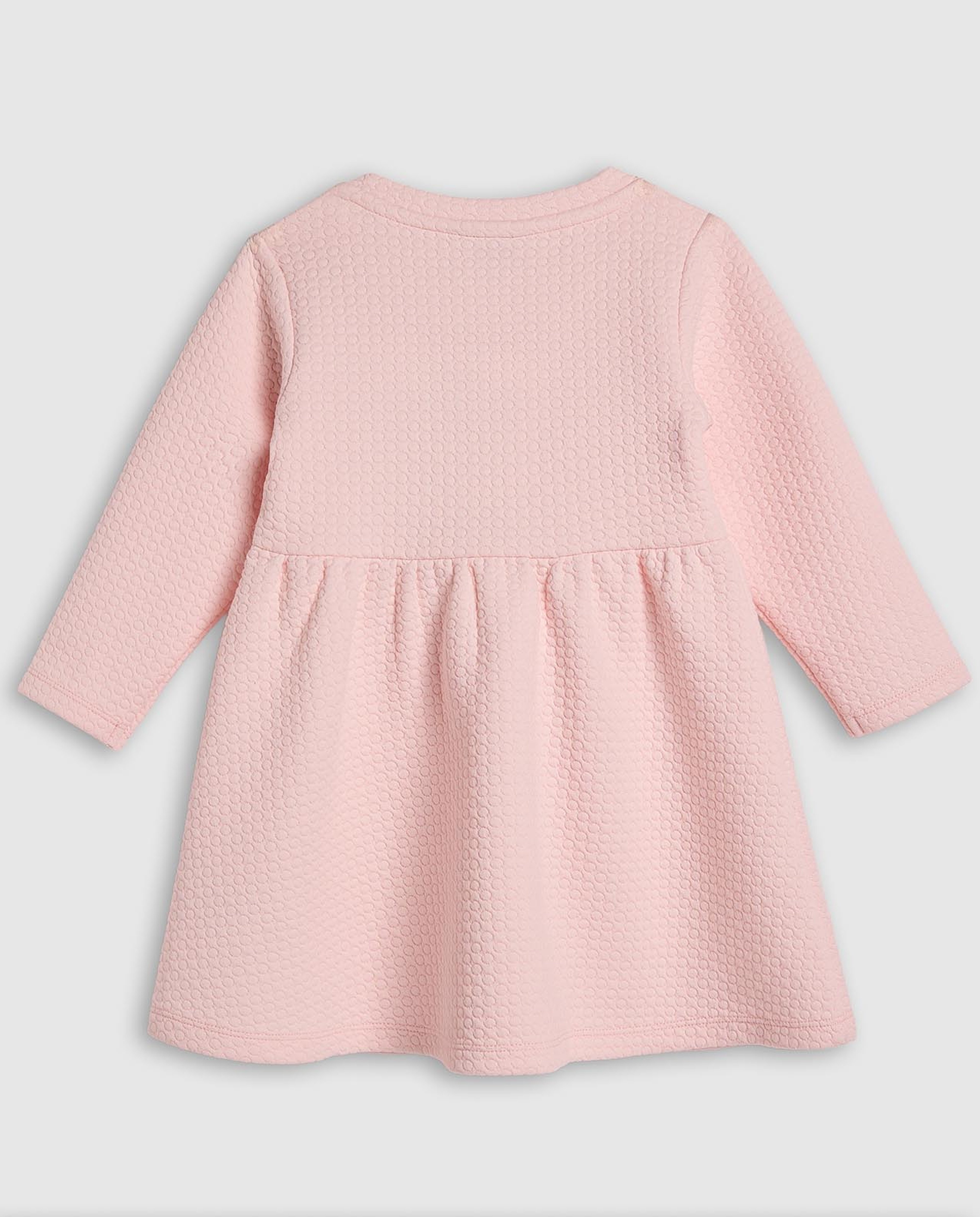 Textured Fit and Flare Dress with Crew Neck and Long Sleeves