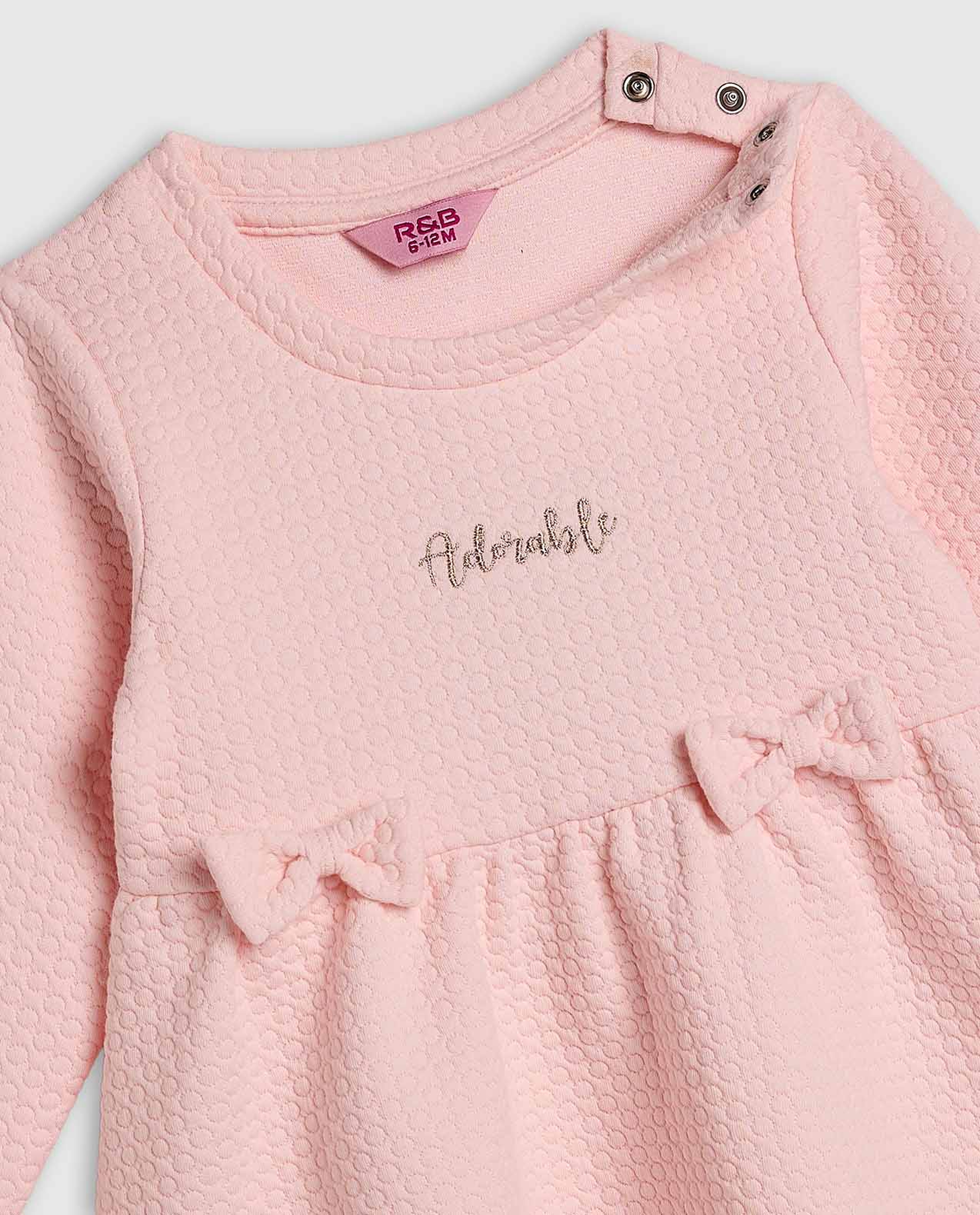 Textured Fit and Flare Dress with Crew Neck and Long Sleeves