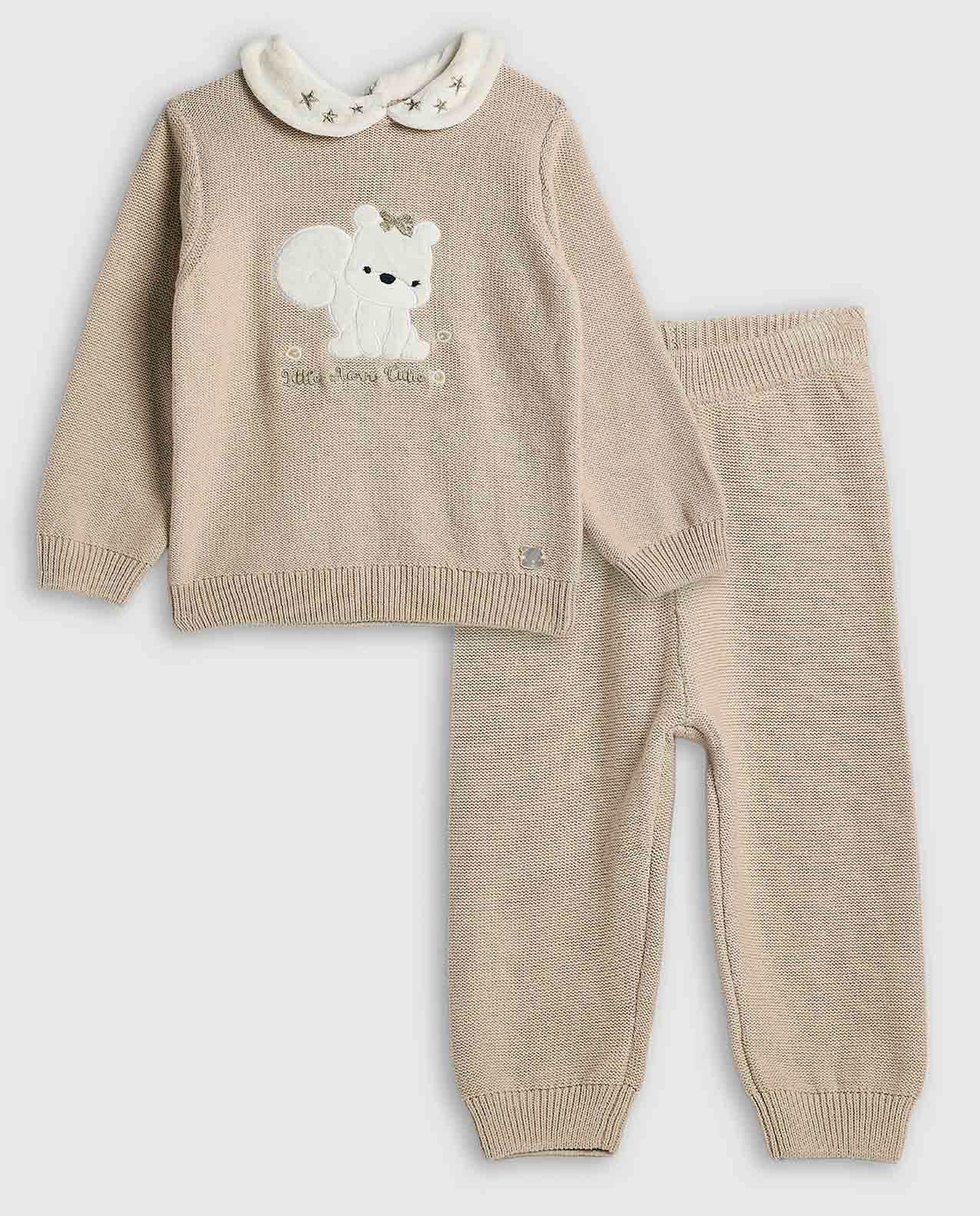 Appliqued Collared Clothing Set