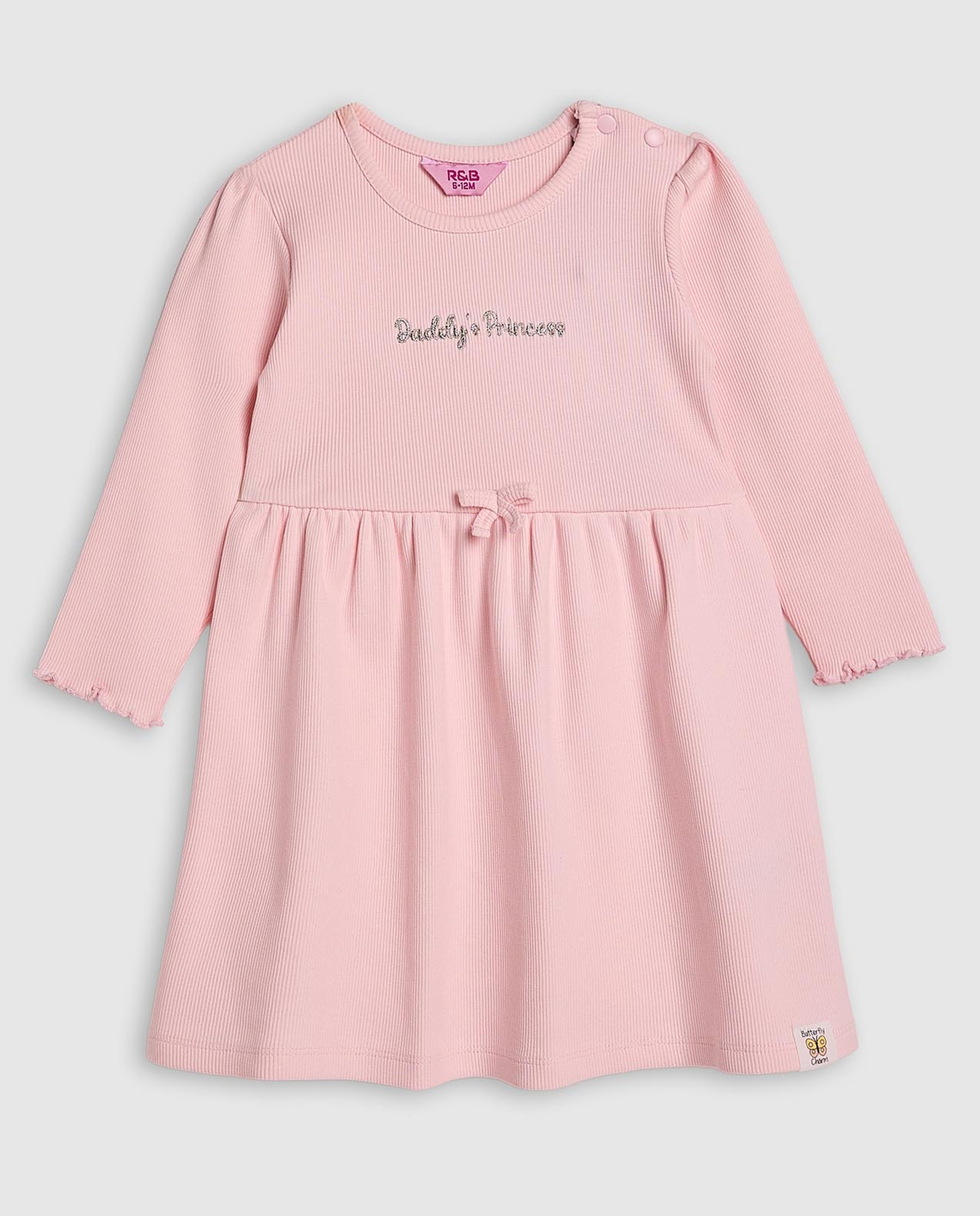 Ribbed Fit and Flare Dress with Long Sleeves