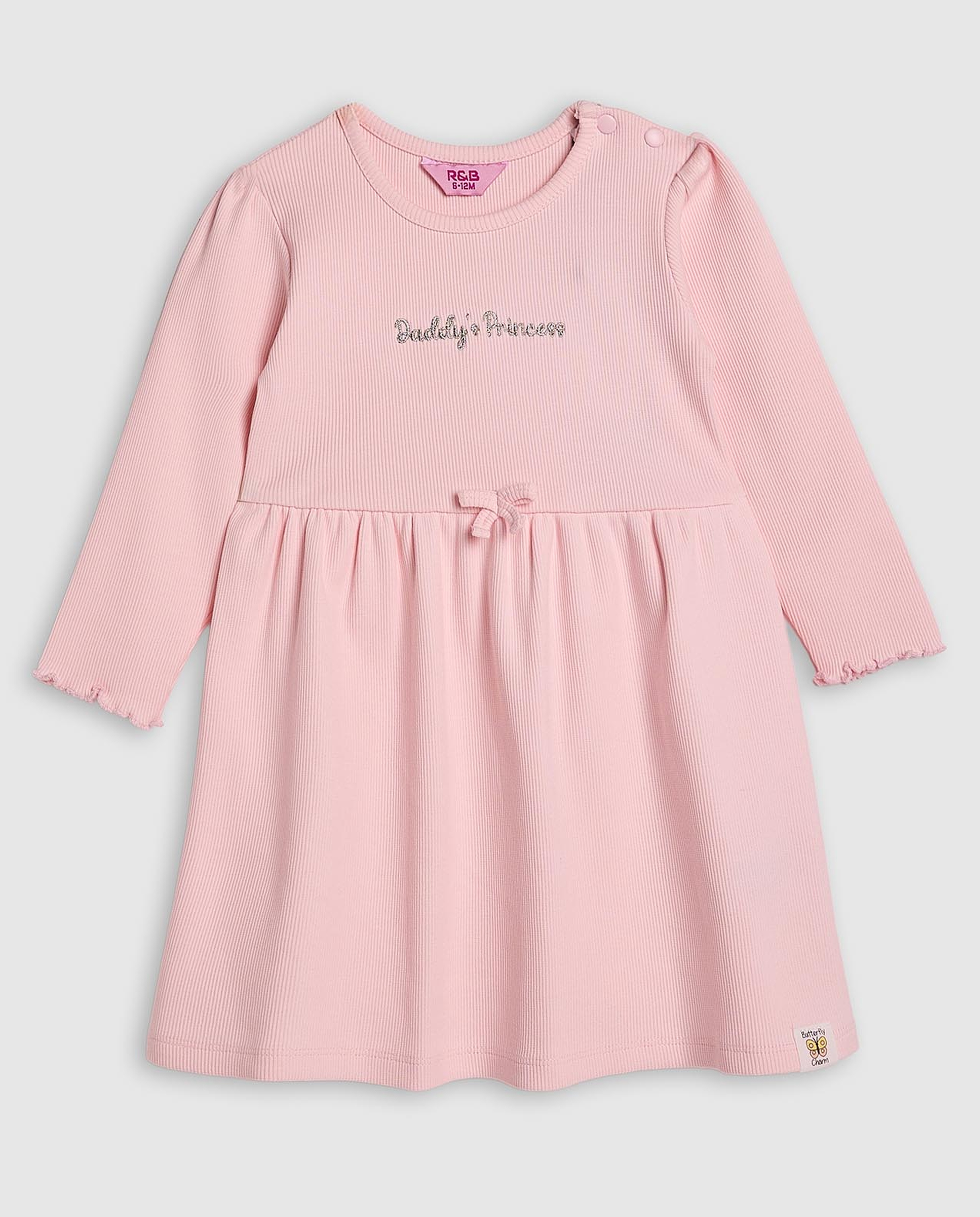 Ribbed Fit and Flare Dress with Long Sleeves