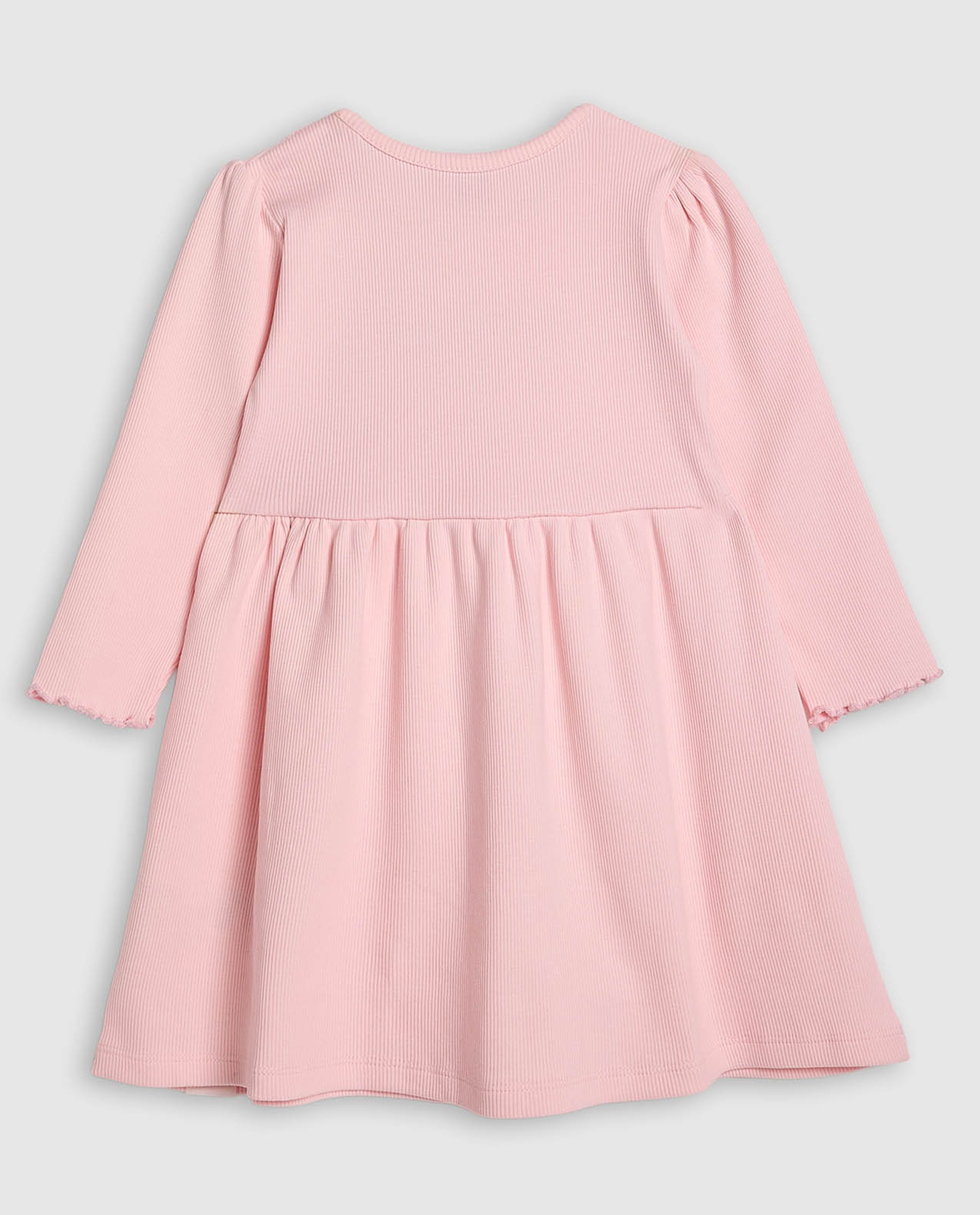 Ribbed Fit and Flare Dress with Long Sleeves