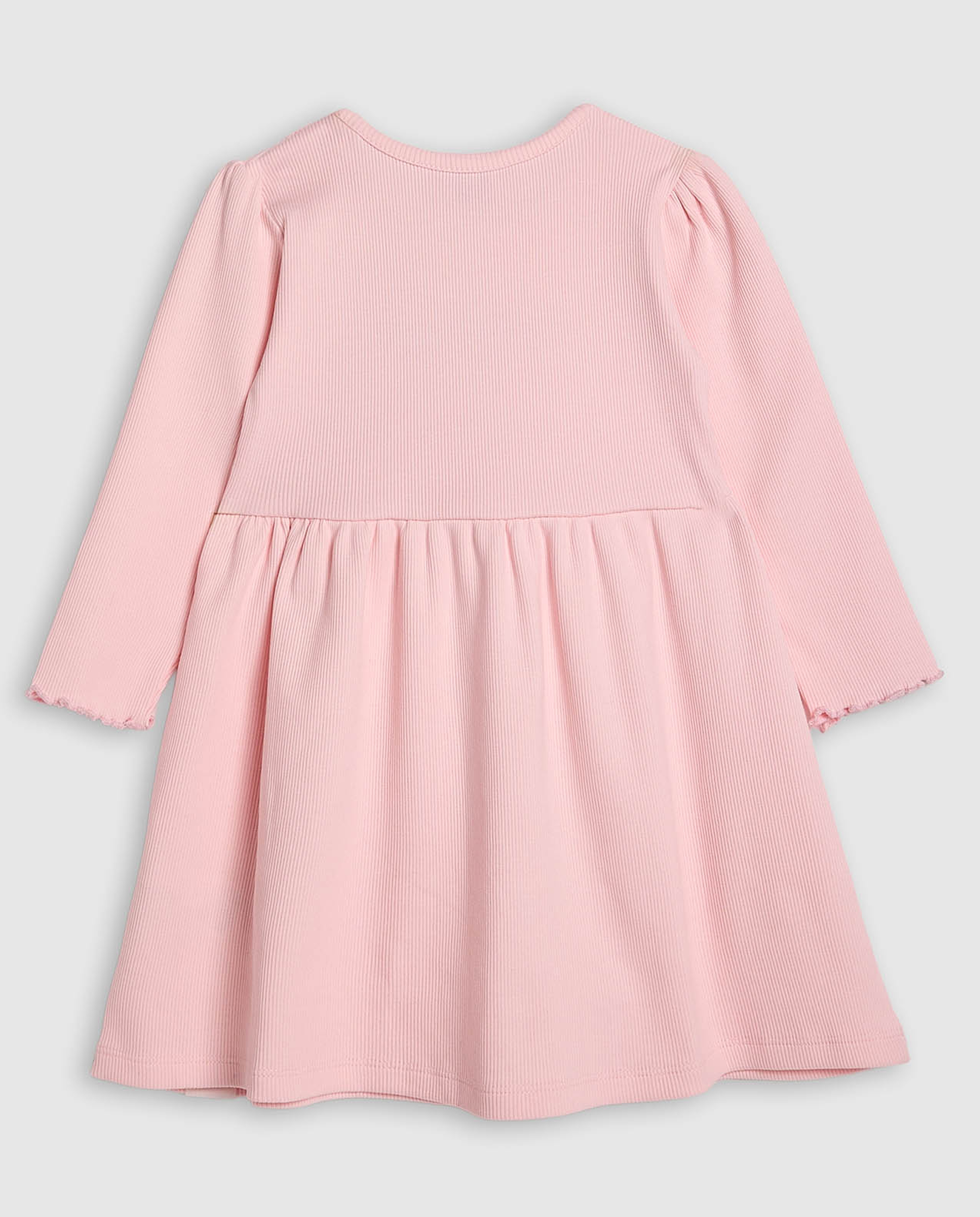 Ribbed Fit and Flare Dress with Long Sleeves