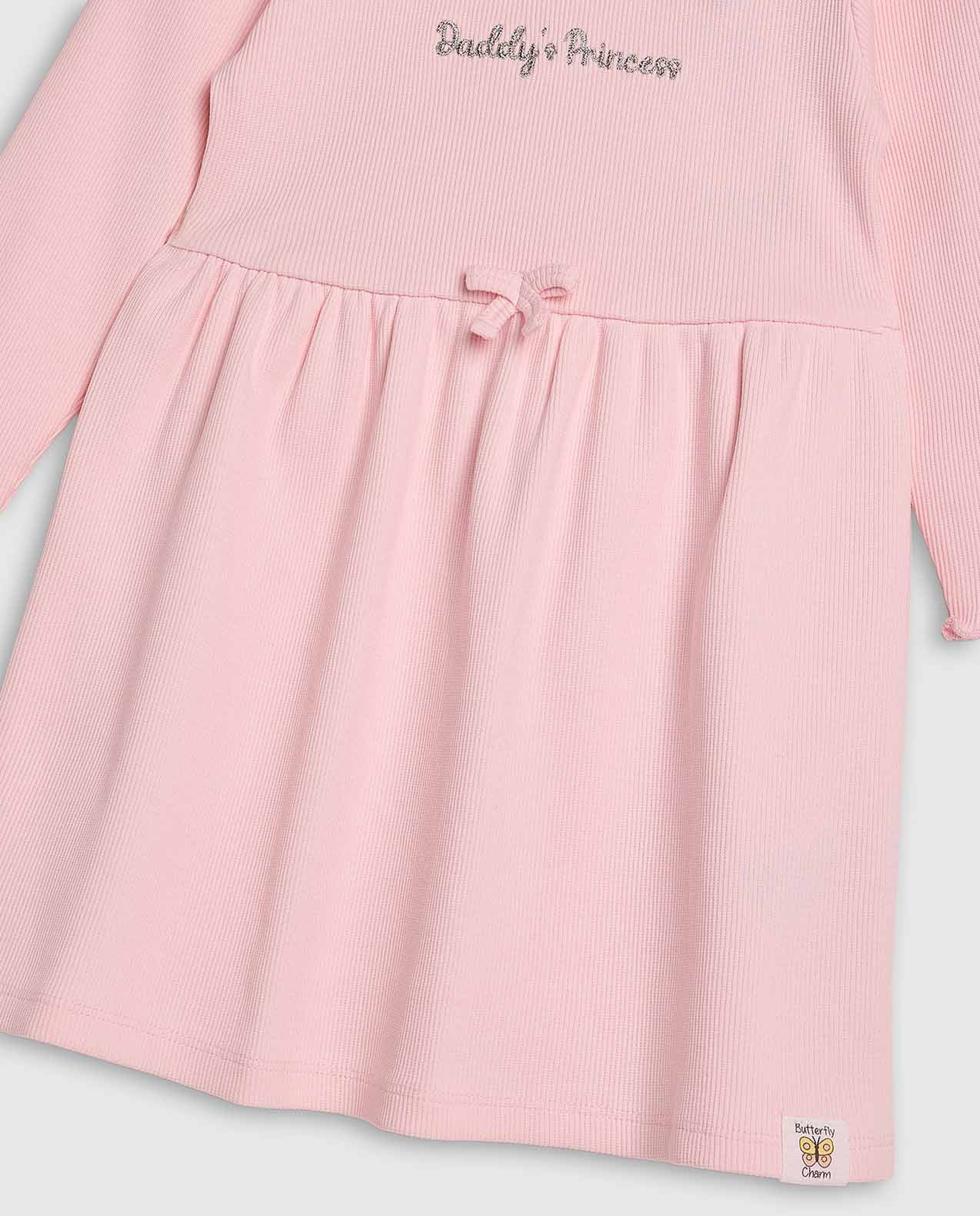 Ribbed Fit and Flare Dress with Long Sleeves