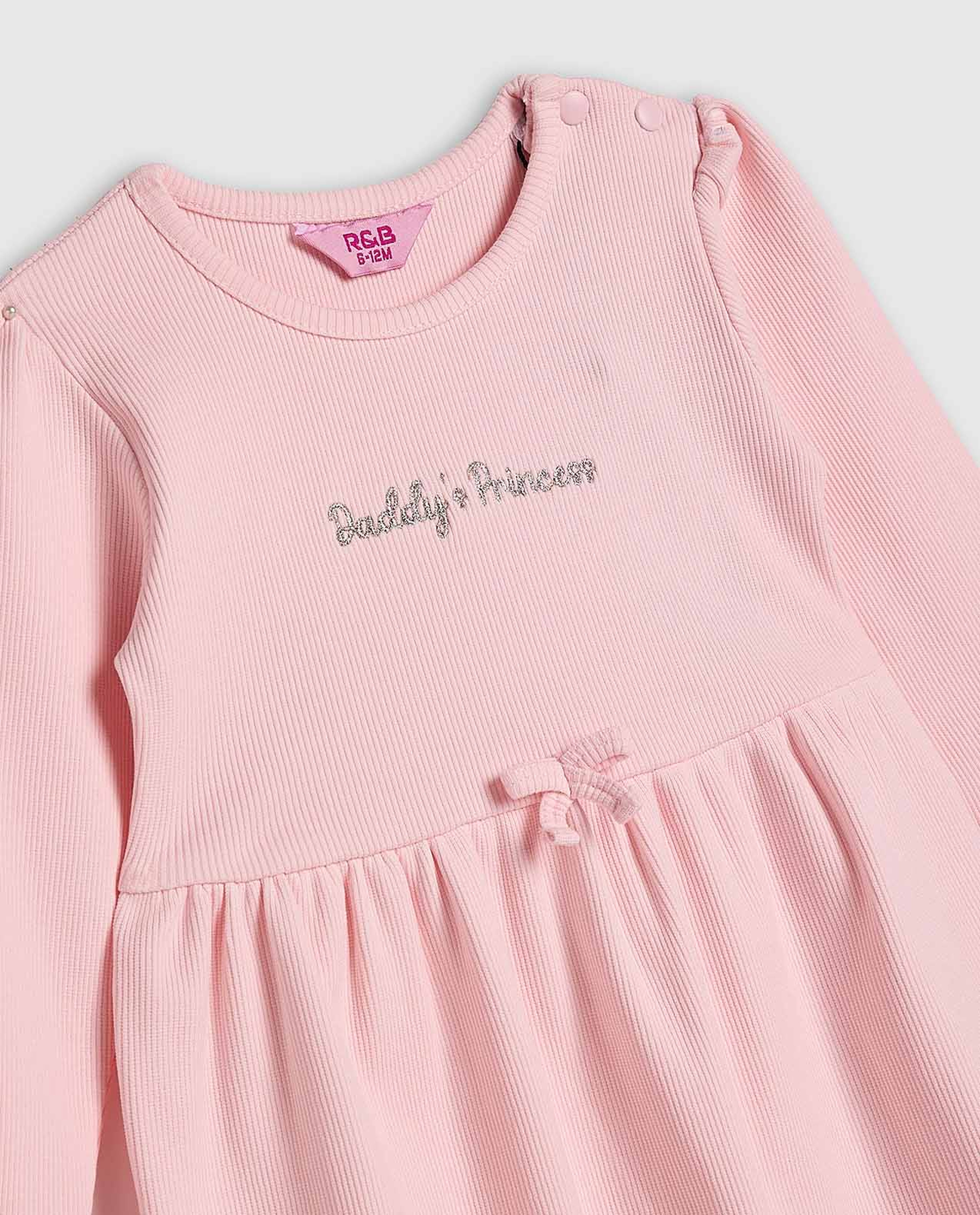 Ribbed Fit and Flare Dress with Long Sleeves