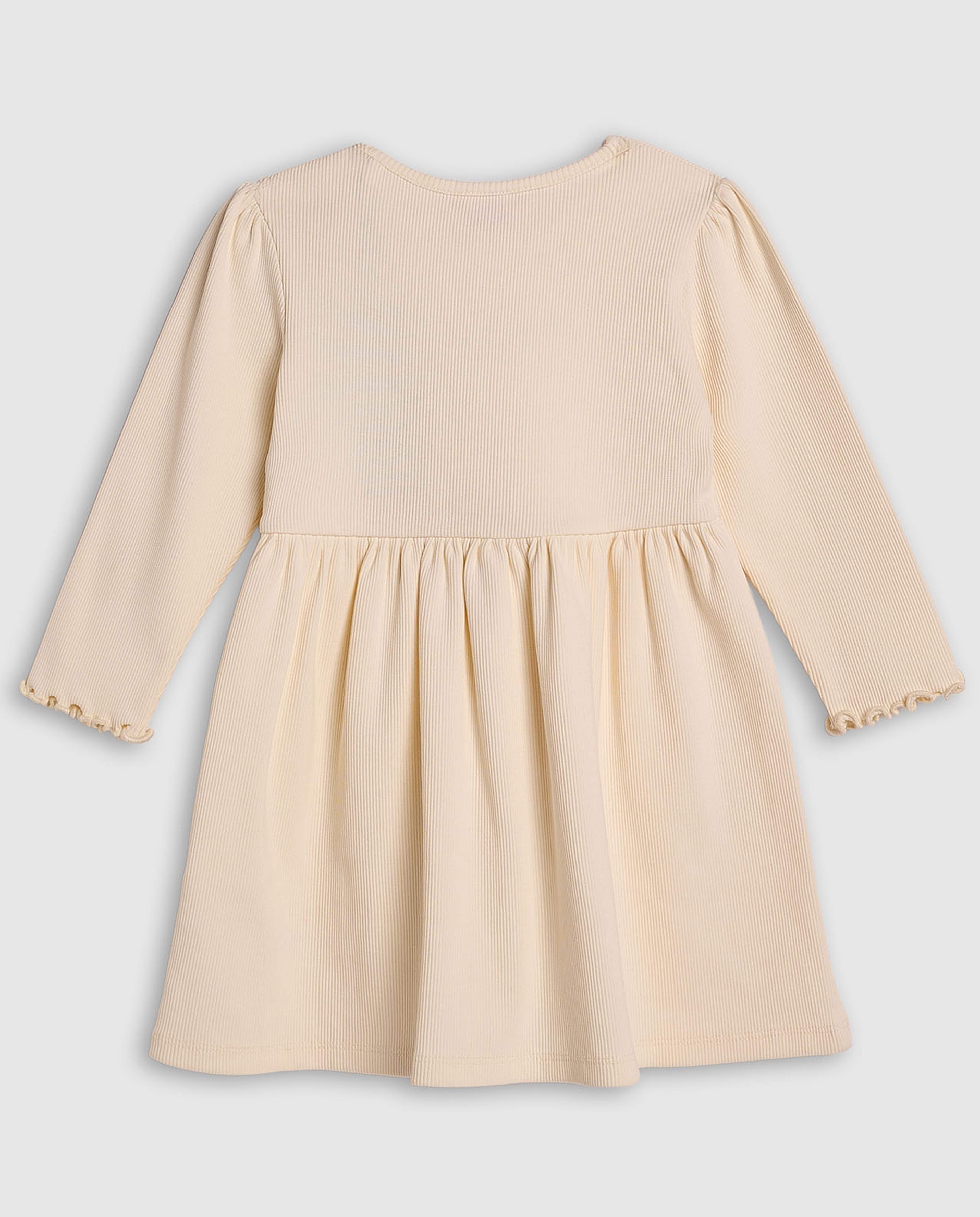 Ribbed Fit and Flare Dress with Long Sleeves