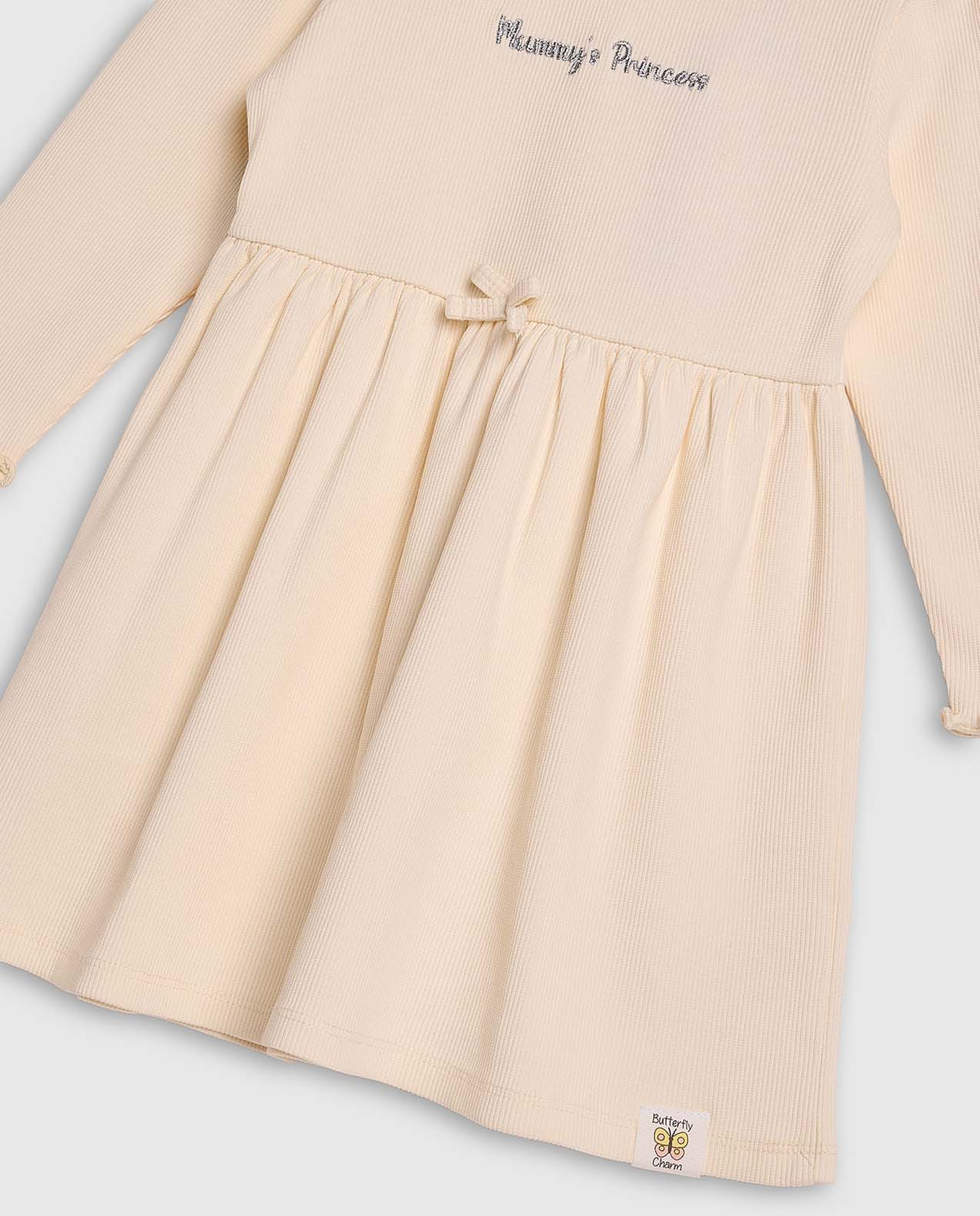 Ribbed Fit and Flare Dress with Long Sleeves