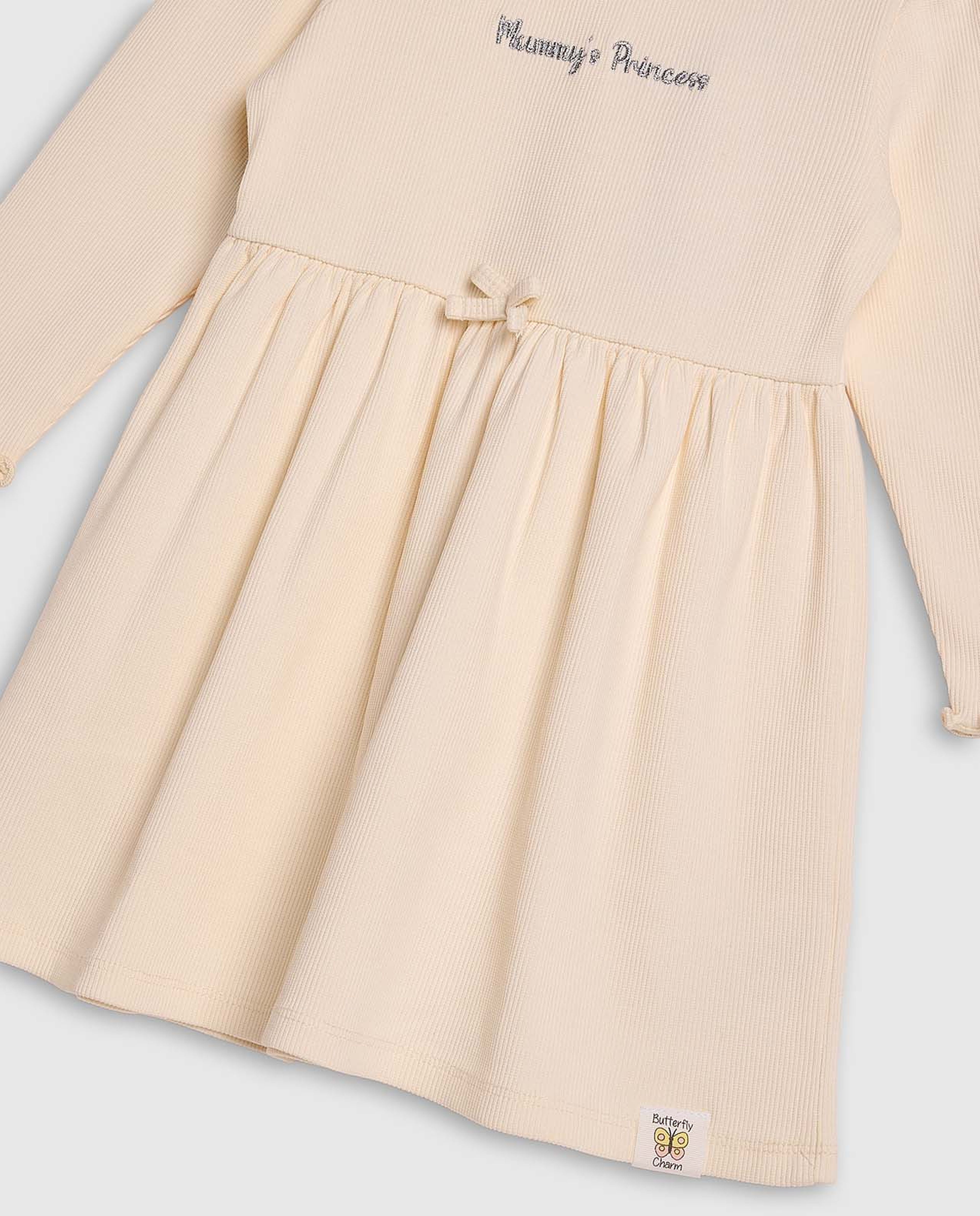 Ribbed Fit and Flare Dress with Long Sleeves