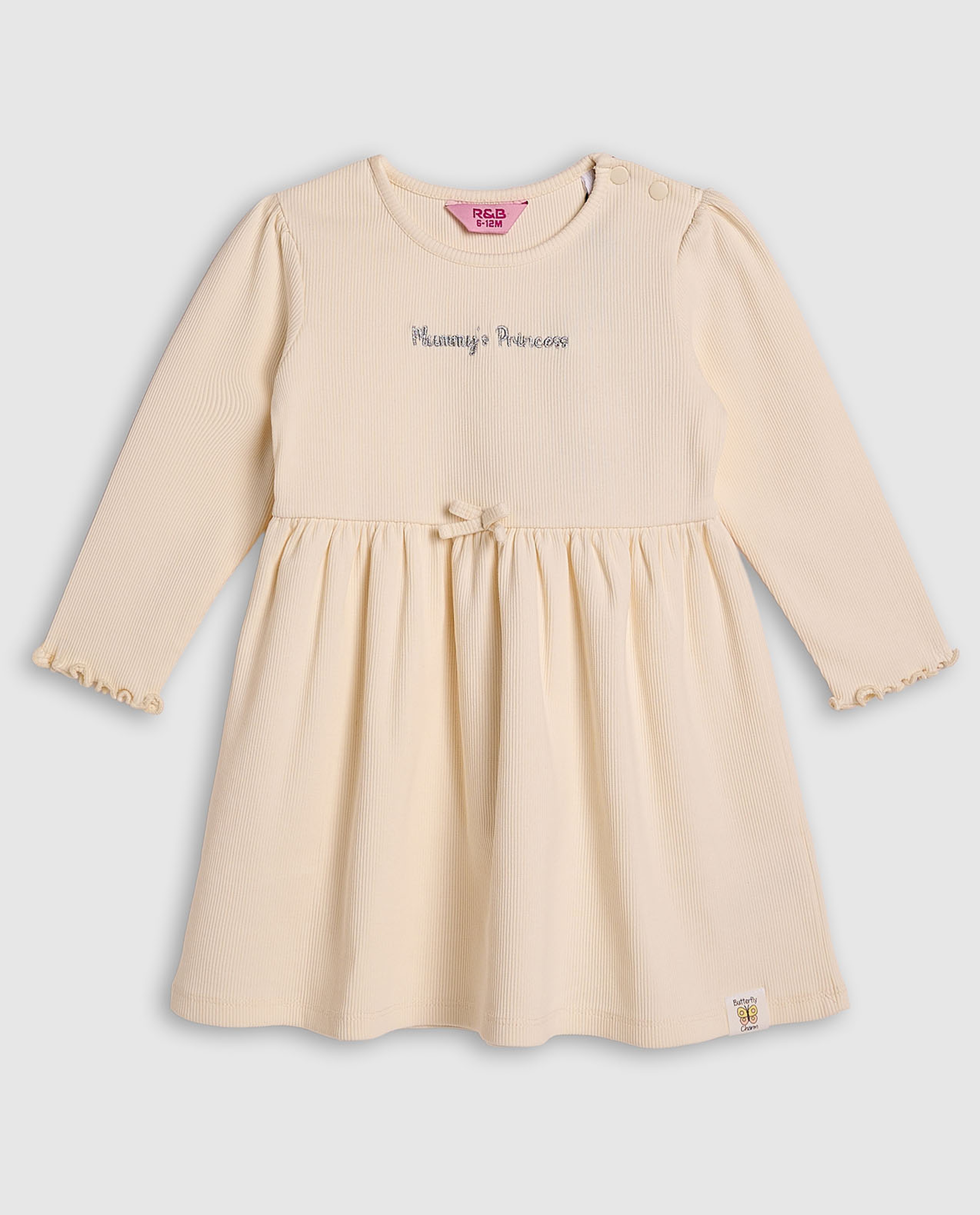 Ribbed Fit and Flare Dress with Long Sleeves