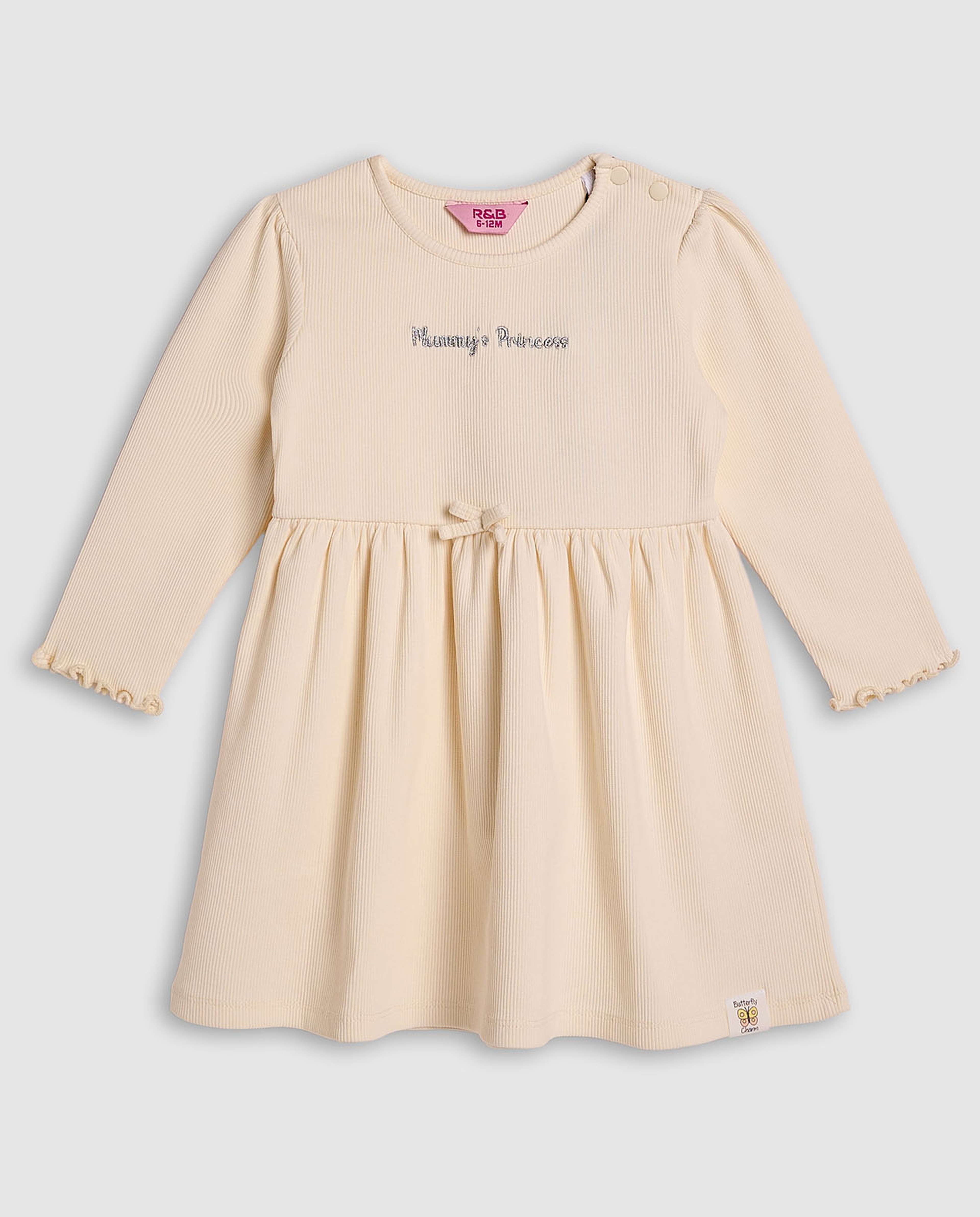 Ribbed Fit and Flare Dress with Long Sleeves