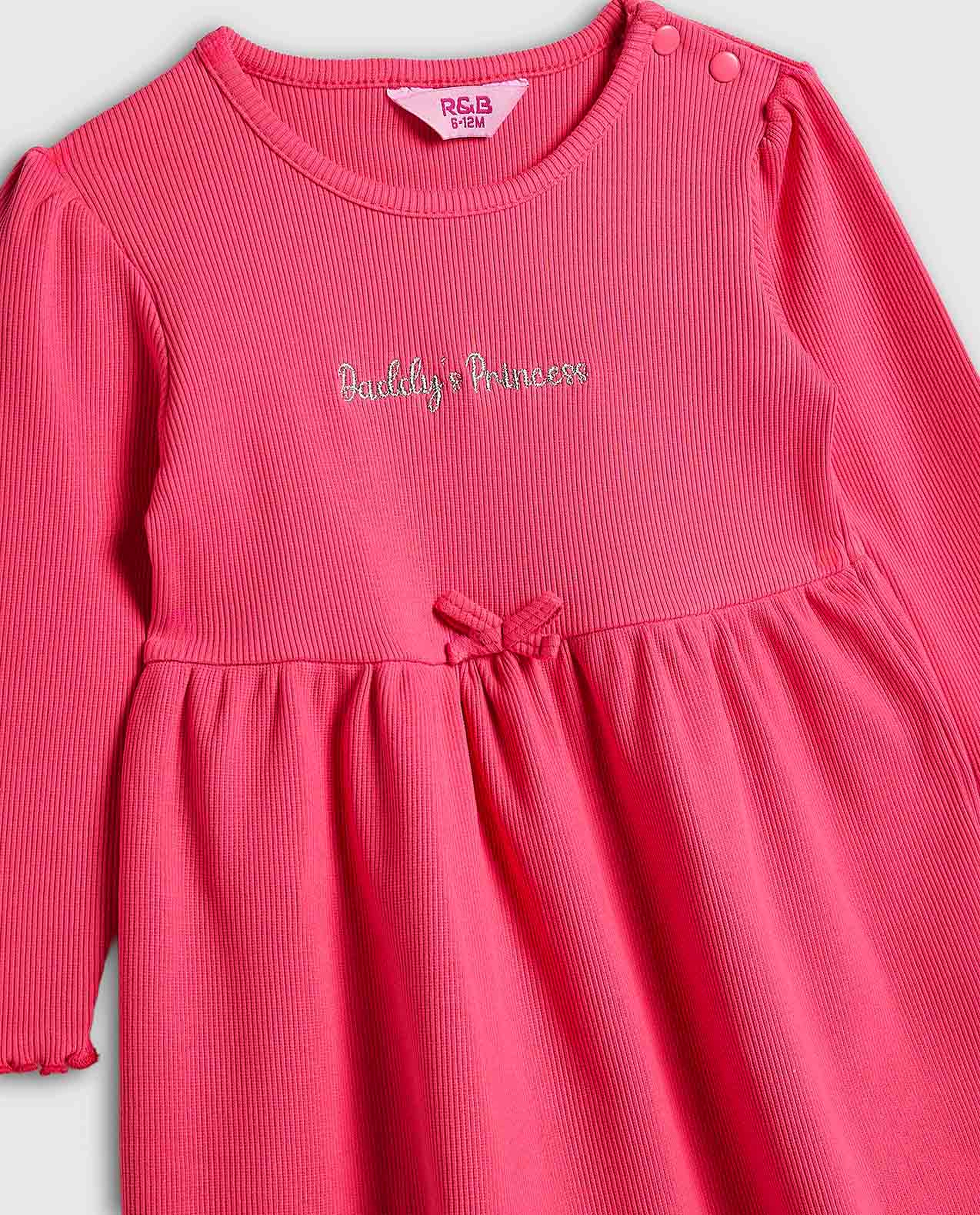 Embroidery Detail Fit and Flare Dress with Long Sleeves