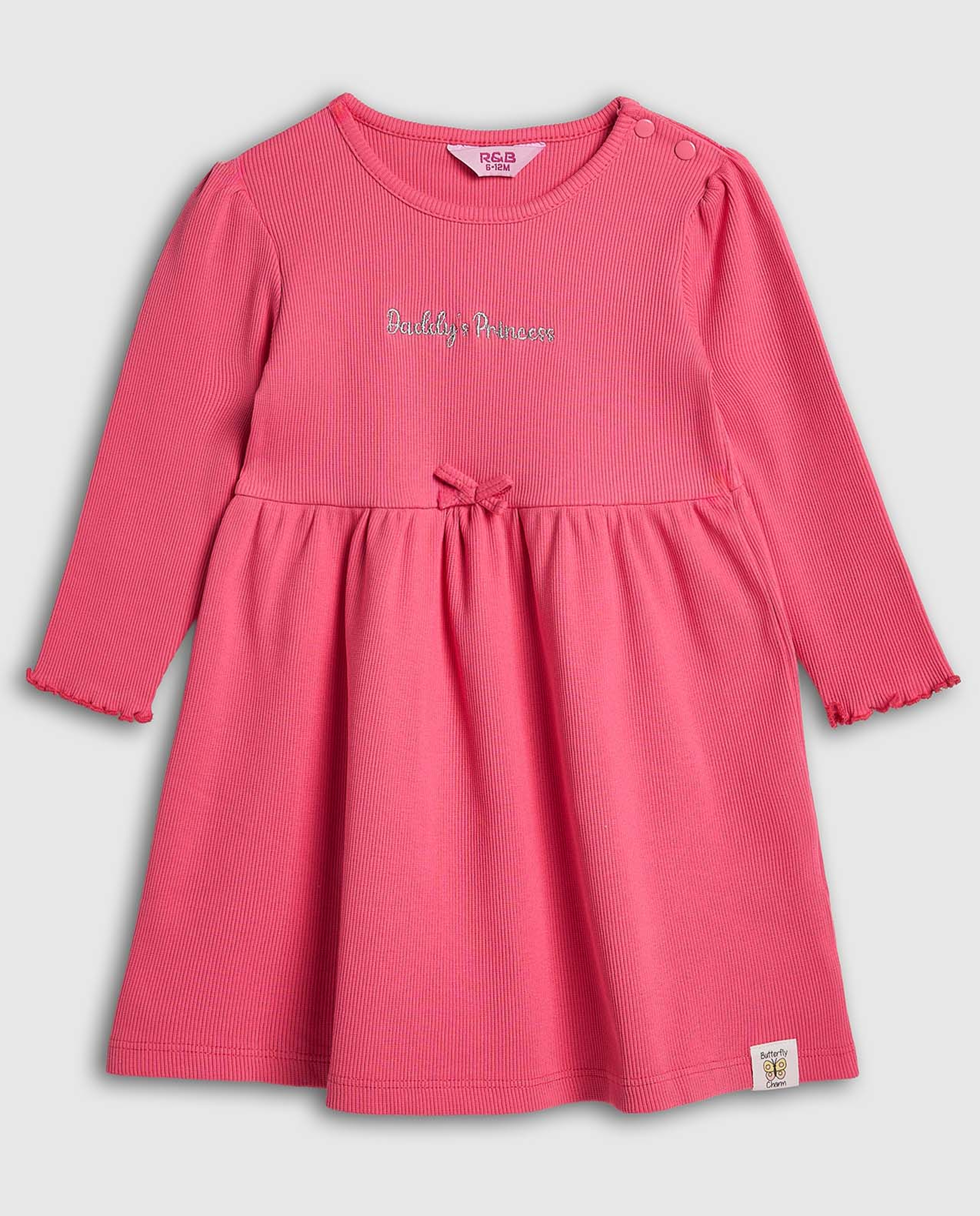 Embroidery Detail Fit and Flare Dress with Long Sleeves