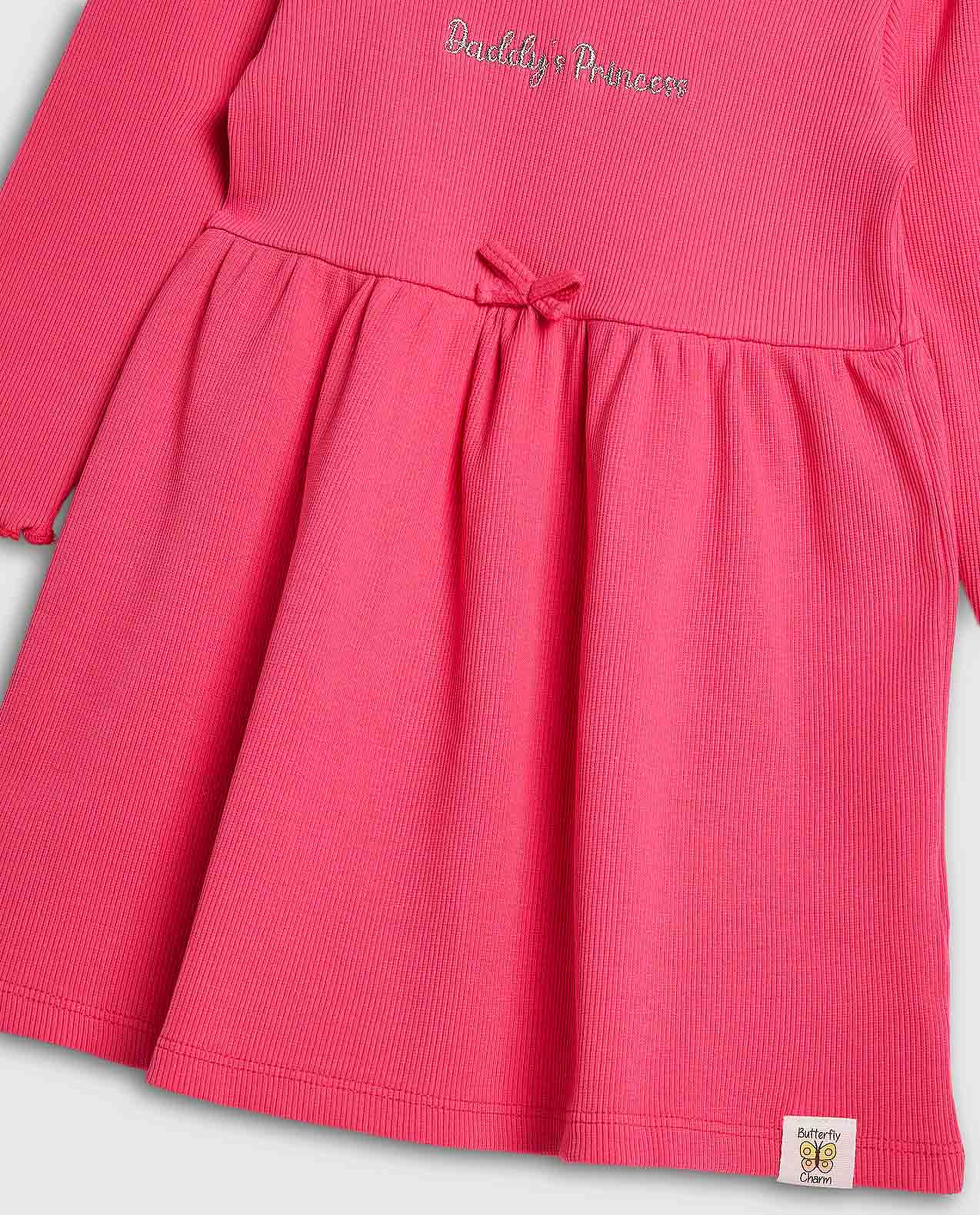Embroidery Detail Fit and Flare Dress with Long Sleeves