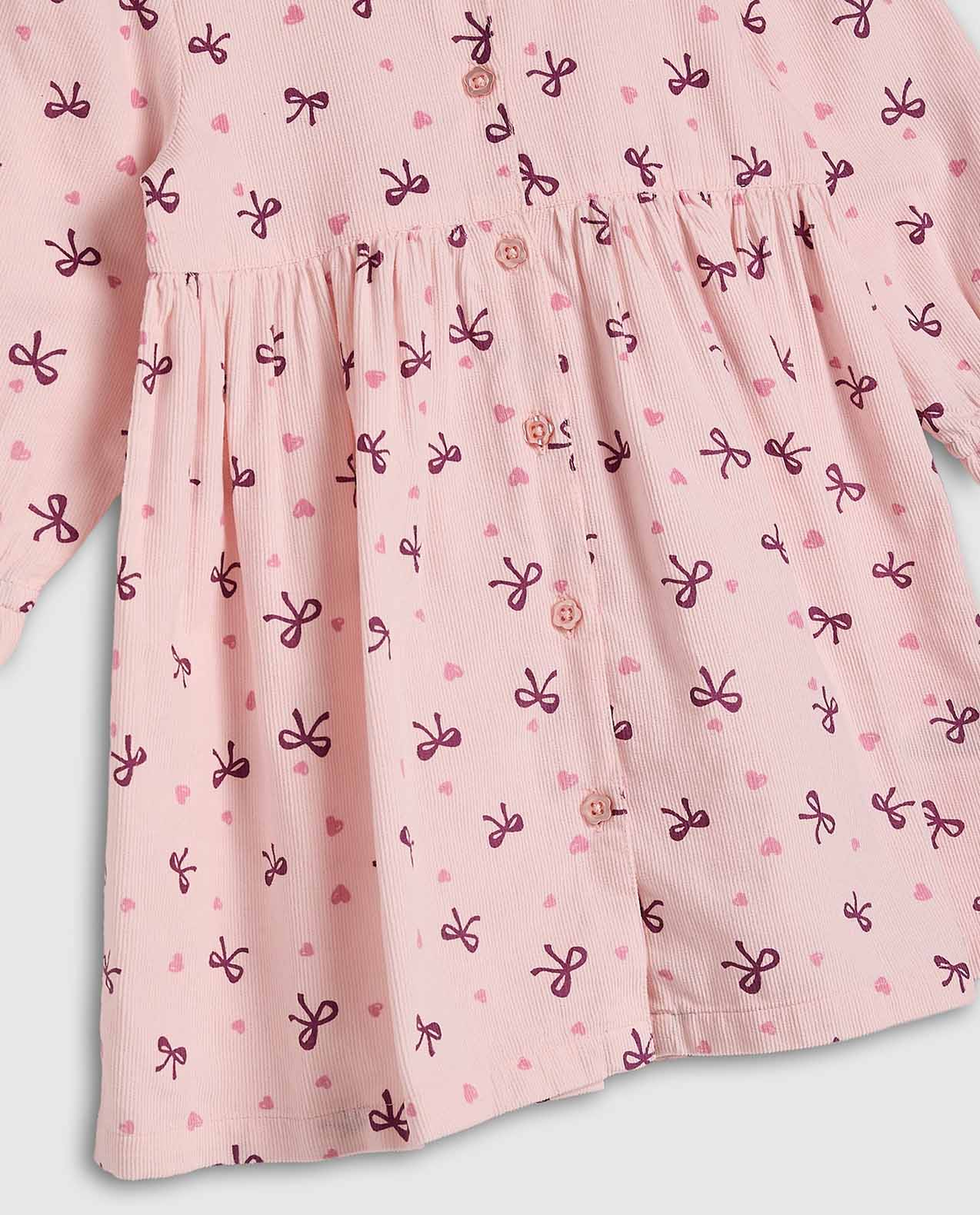 Printed Flared Dress with Round Neck and Long Sleeves