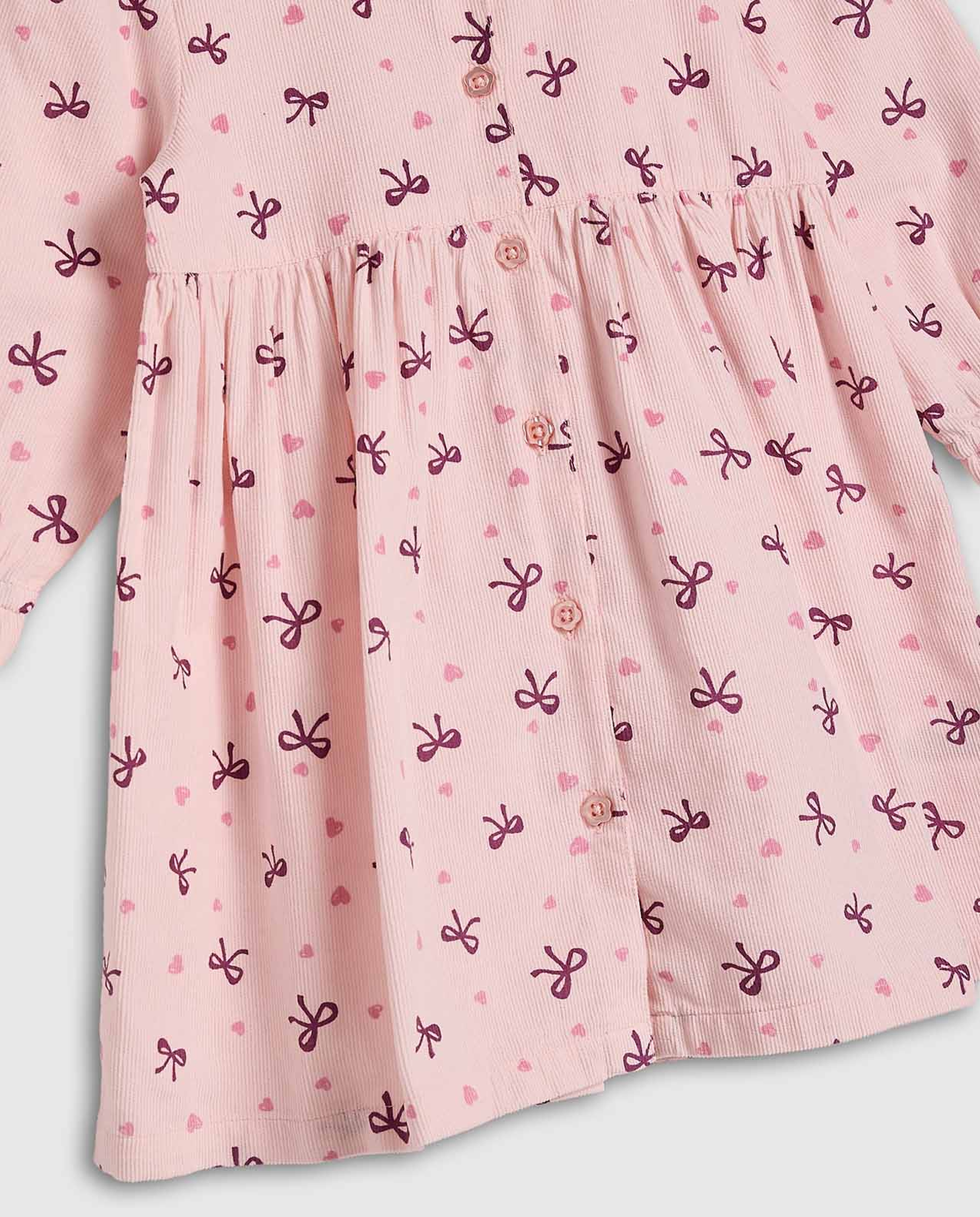 Printed Flared Dress with Round Neck and Long Sleeves