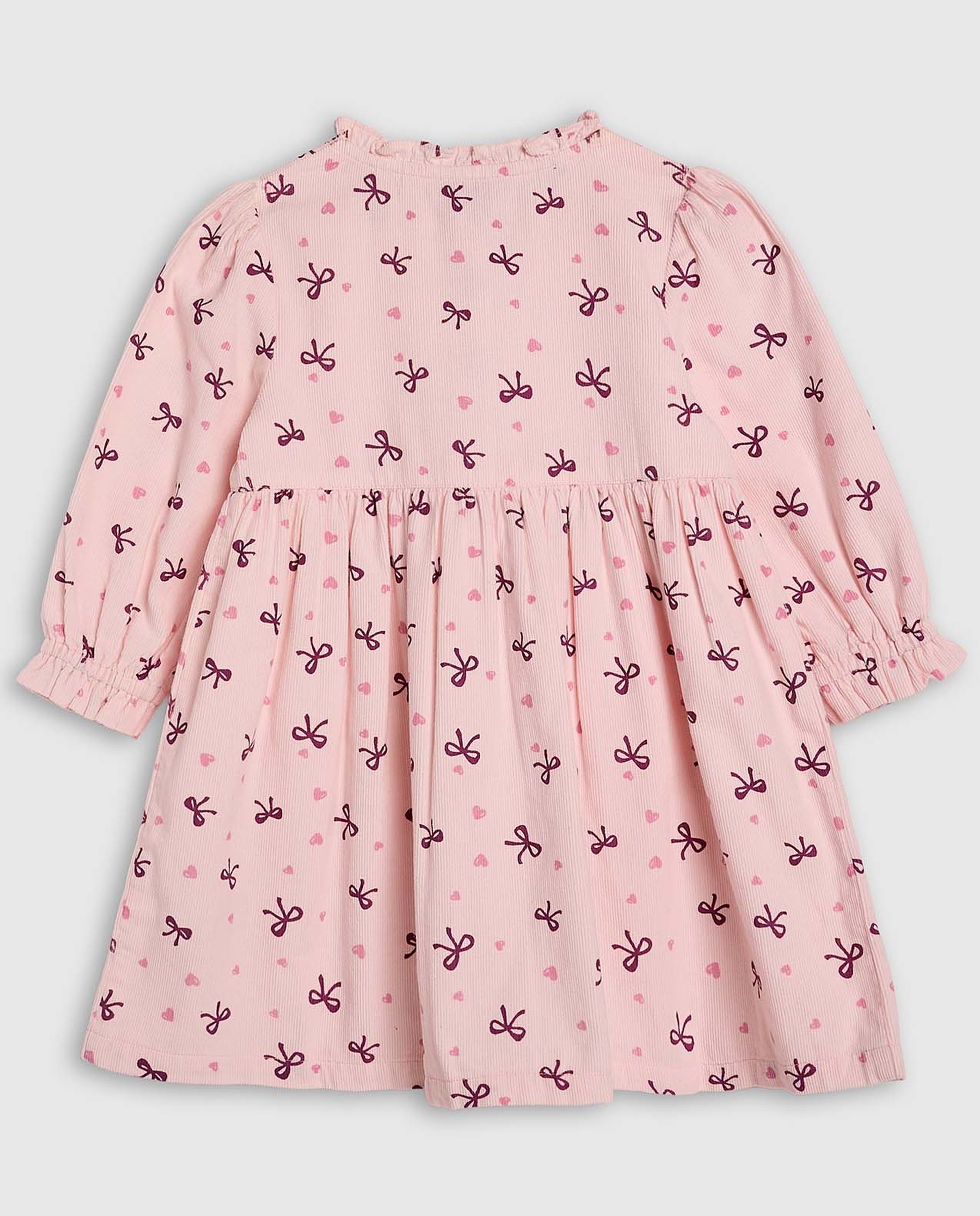 Printed Flared Dress with Round Neck and Long Sleeves