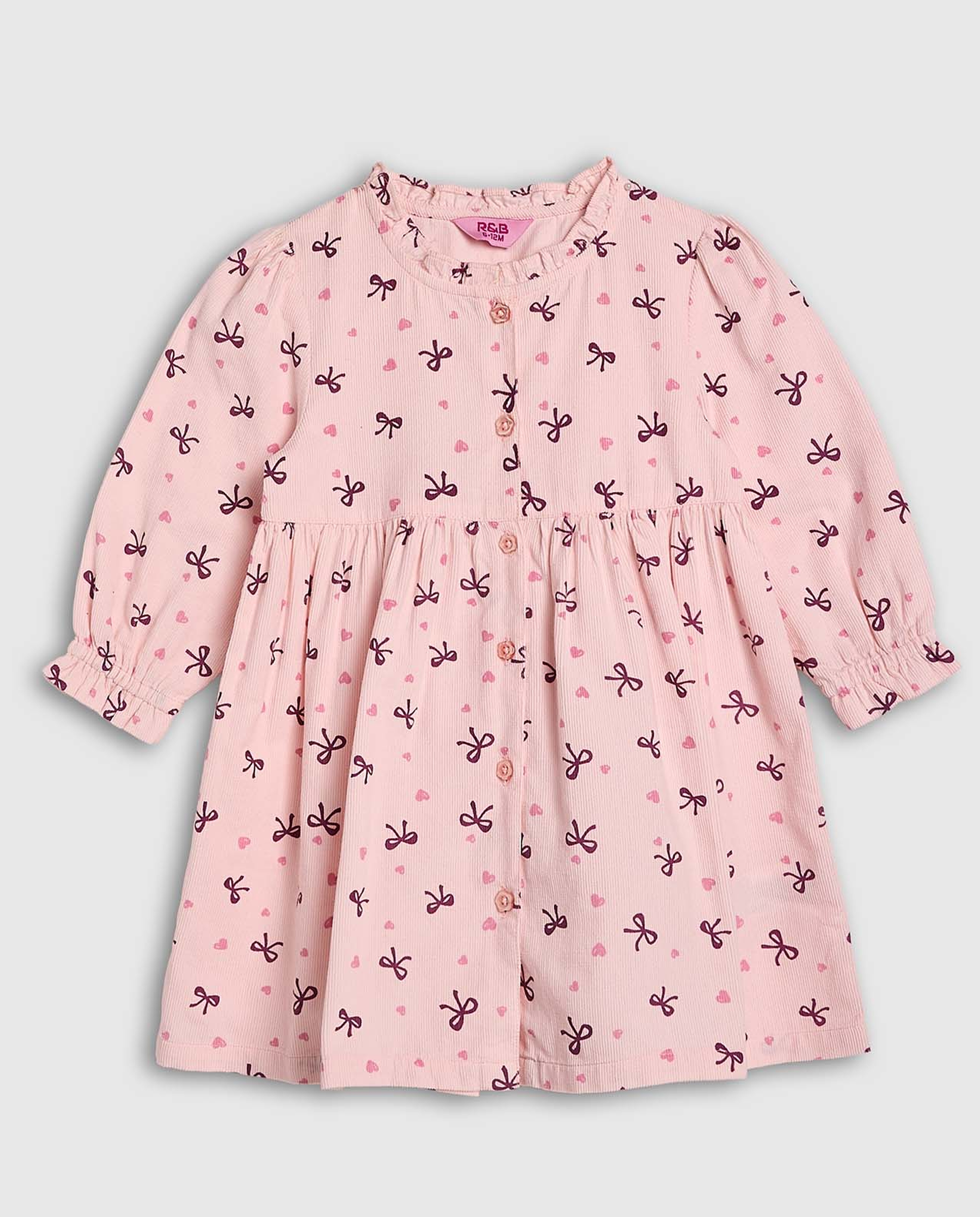 Printed Flared Dress with Round Neck and Long Sleeves