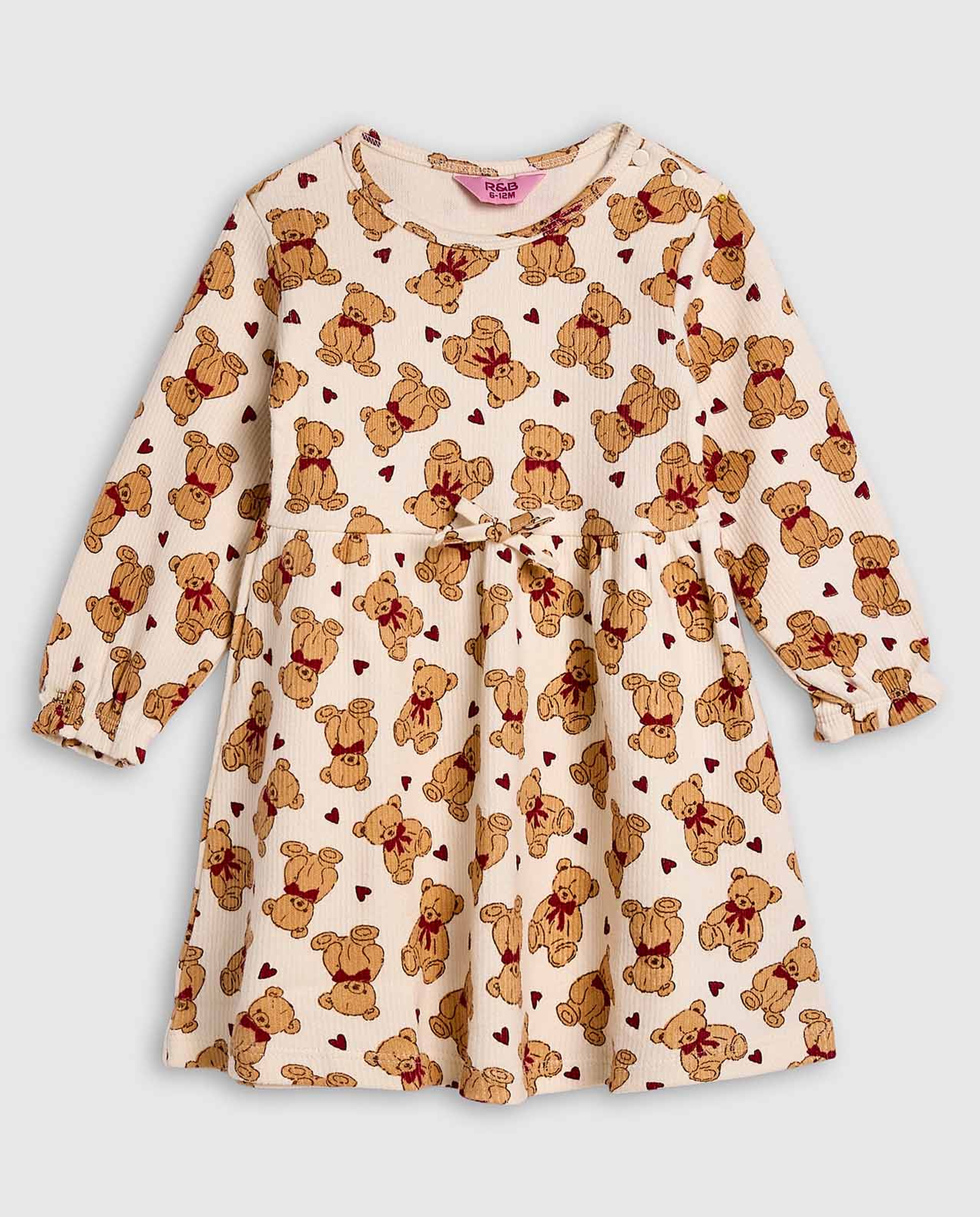 Printed Fit and Flare Dress with Long Sleeves