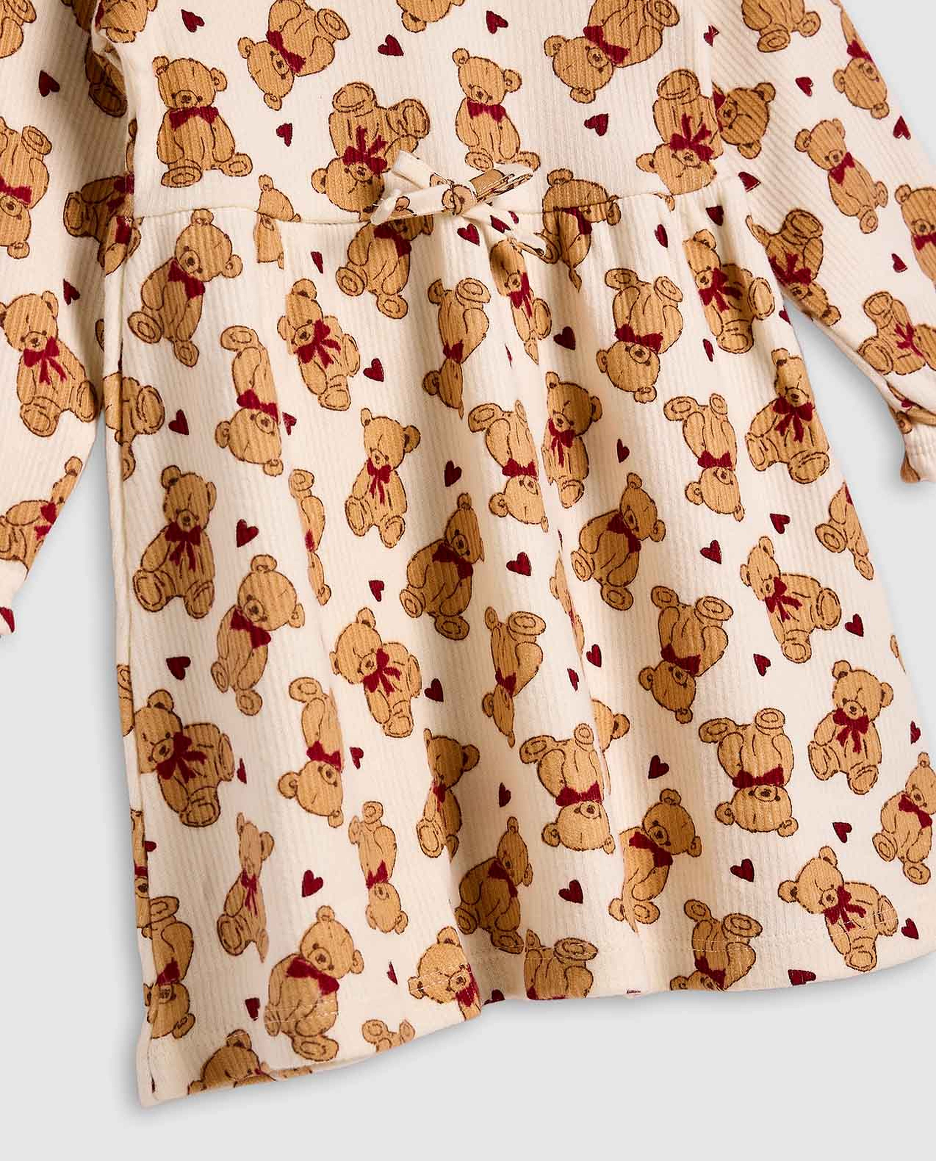 Printed Fit and Flare Dress with Long Sleeves