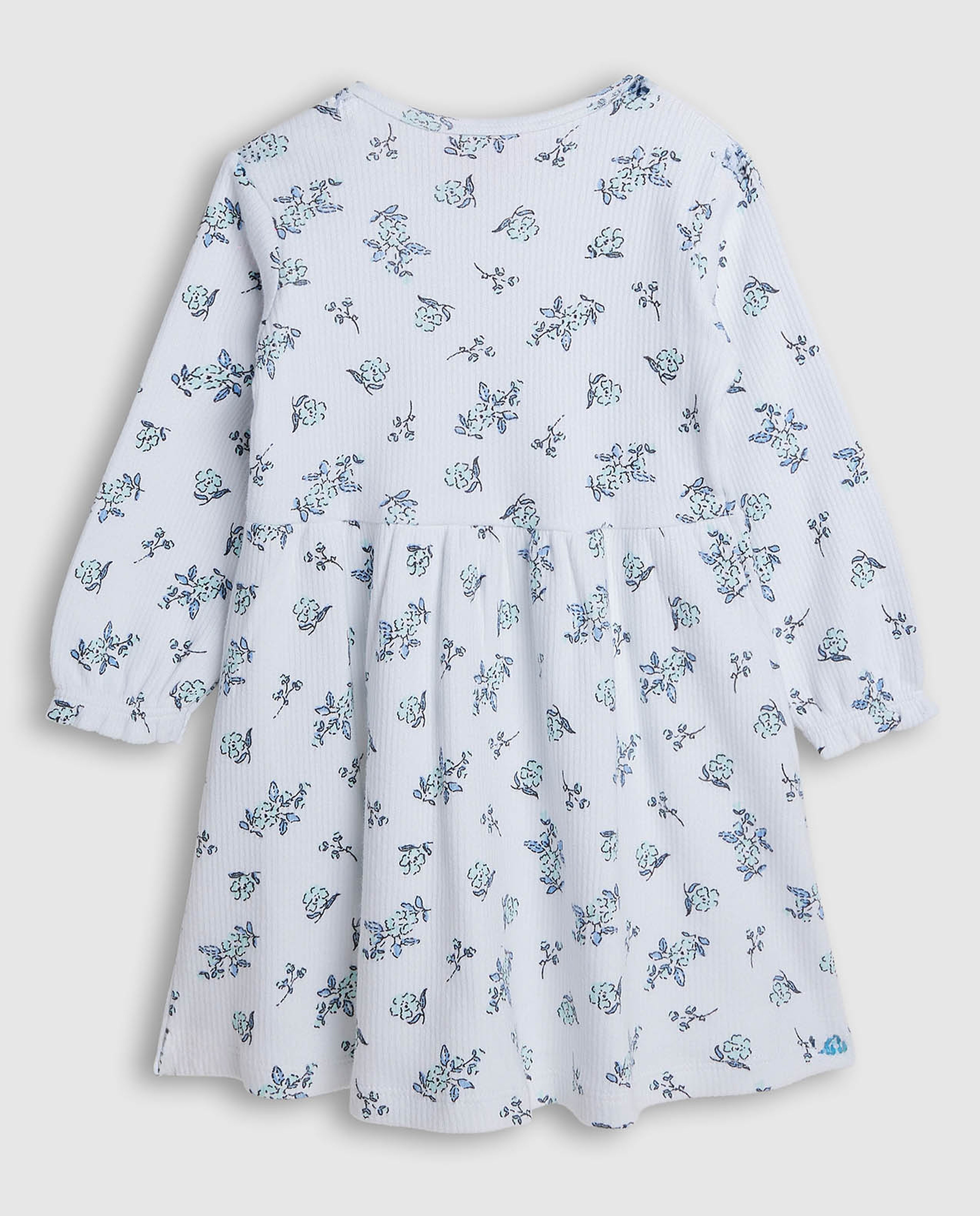 Printed Fit and Flare Dress with Long Sleeves