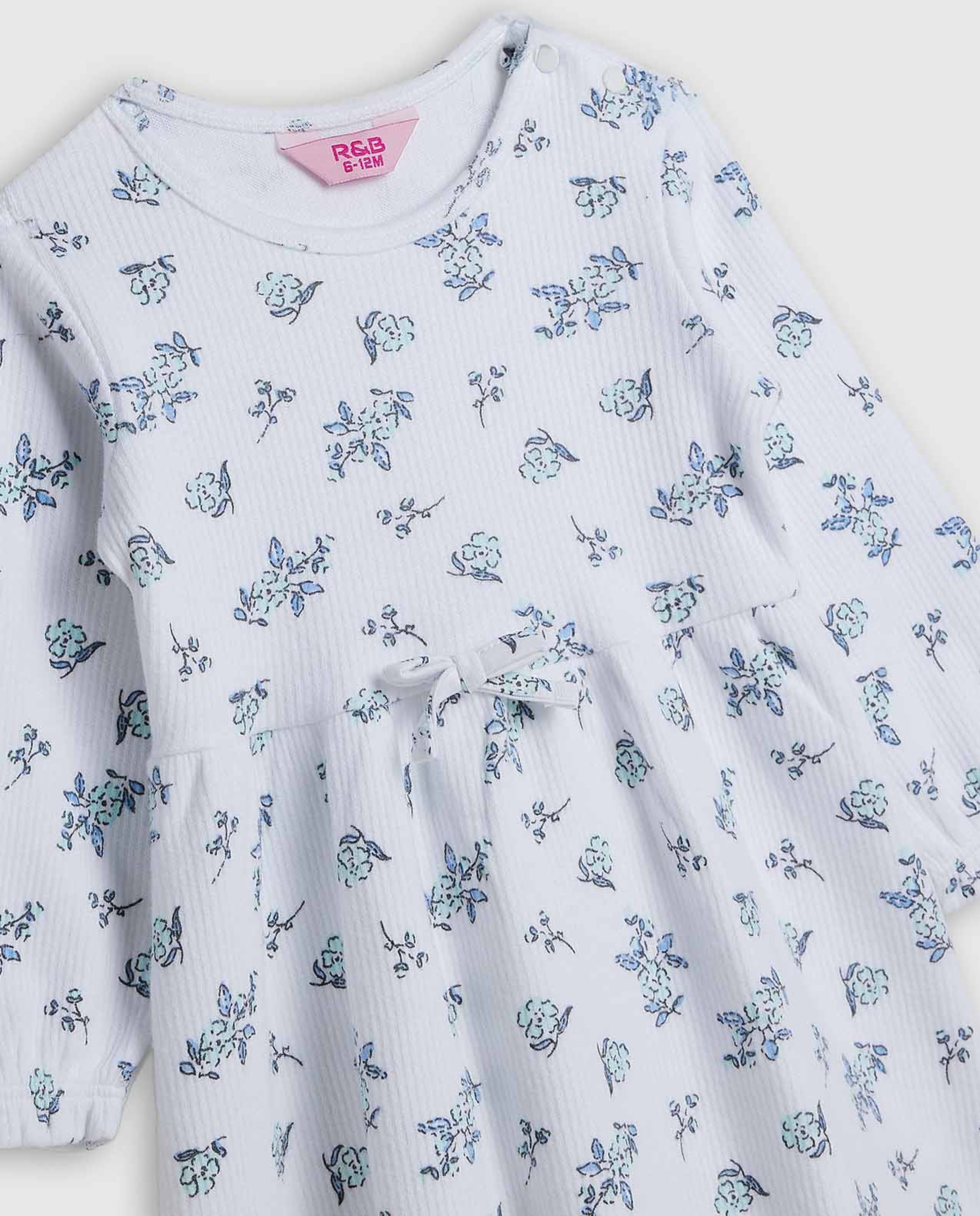 Printed Fit and Flare Dress with Long Sleeves